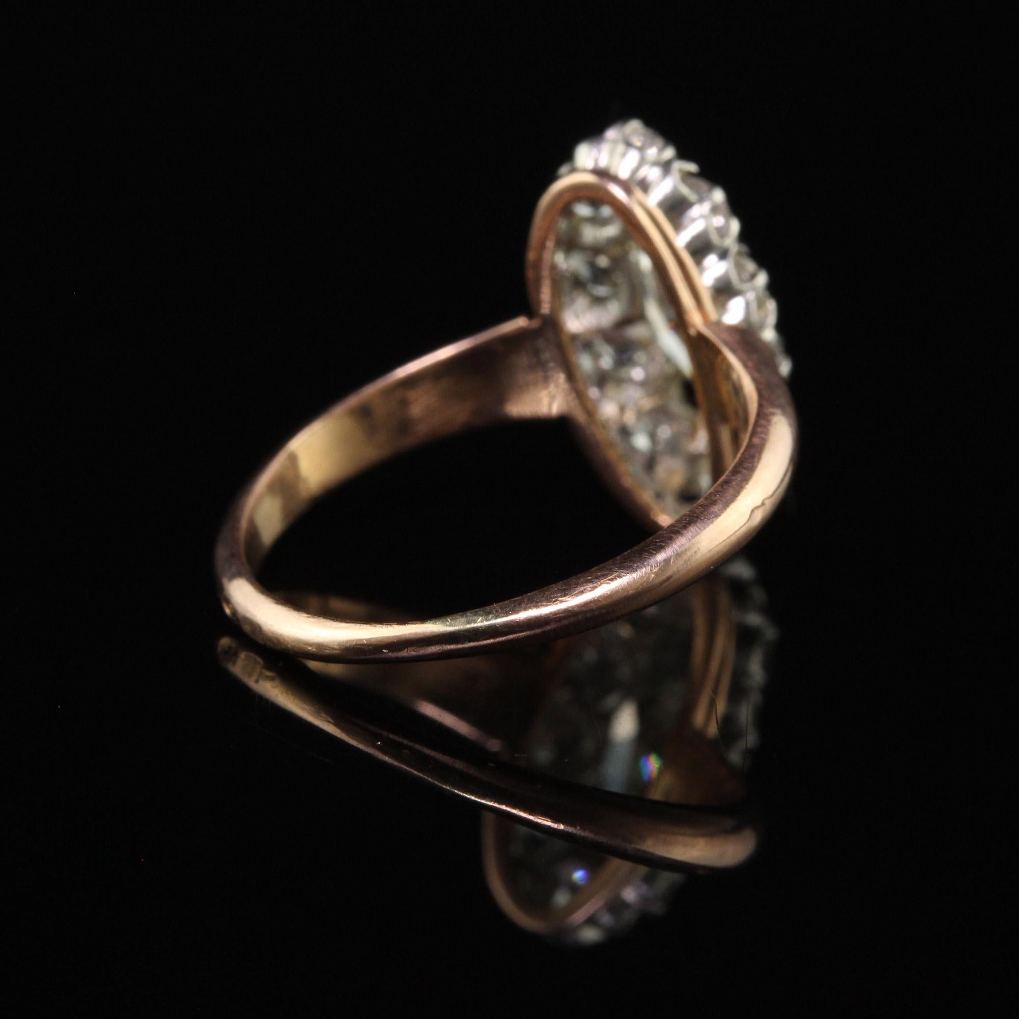 Women's Antique Edwardia French 18K Rose Gold Platinum Old Euro Marquise Engagement Ring