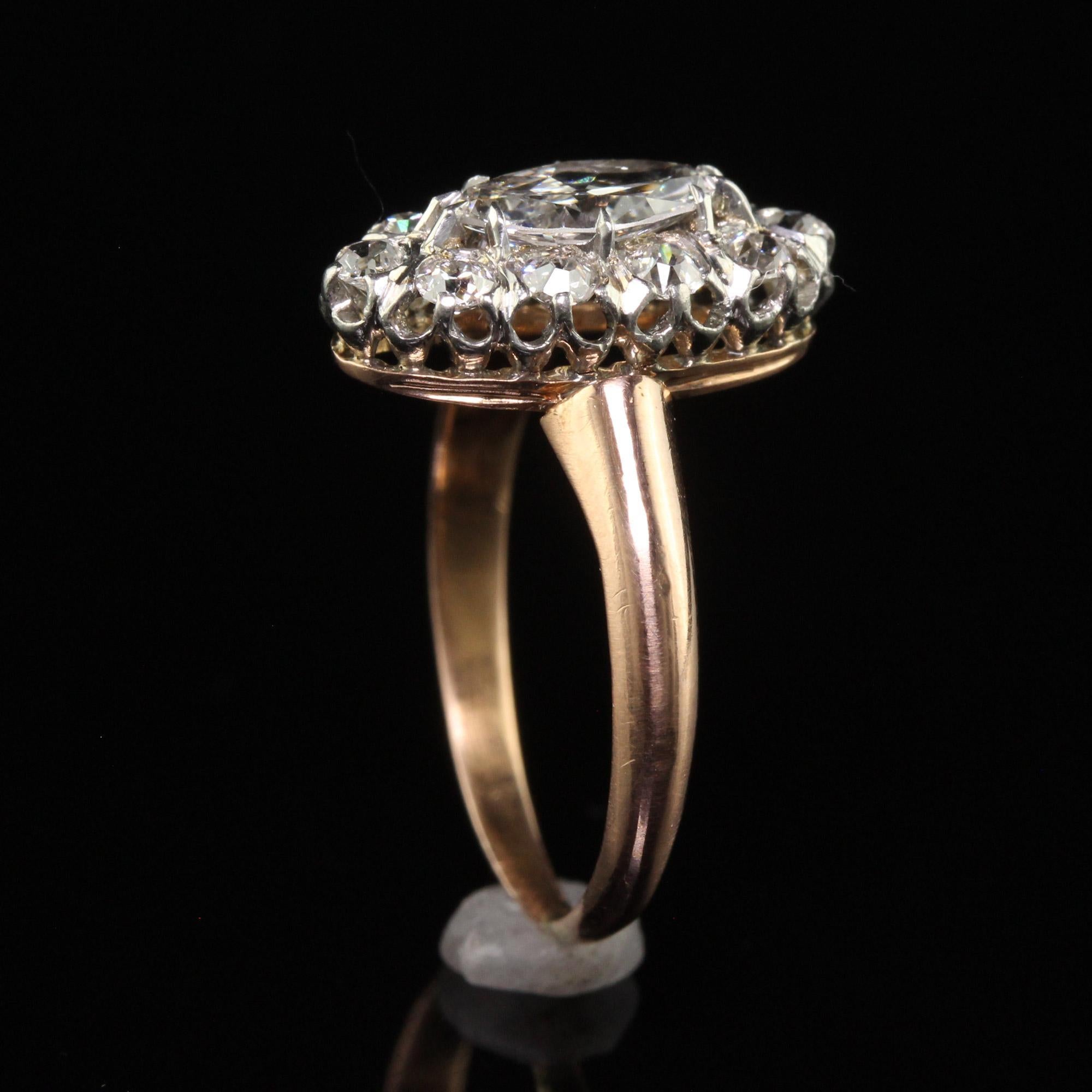Antique Edwardia French 18K Rose Gold Platinum Old Euro Marquise Engagement Ring 1