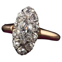 Antique Edwardia French 18K Rose Gold Platinum Old Euro Marquise Engagement Ring