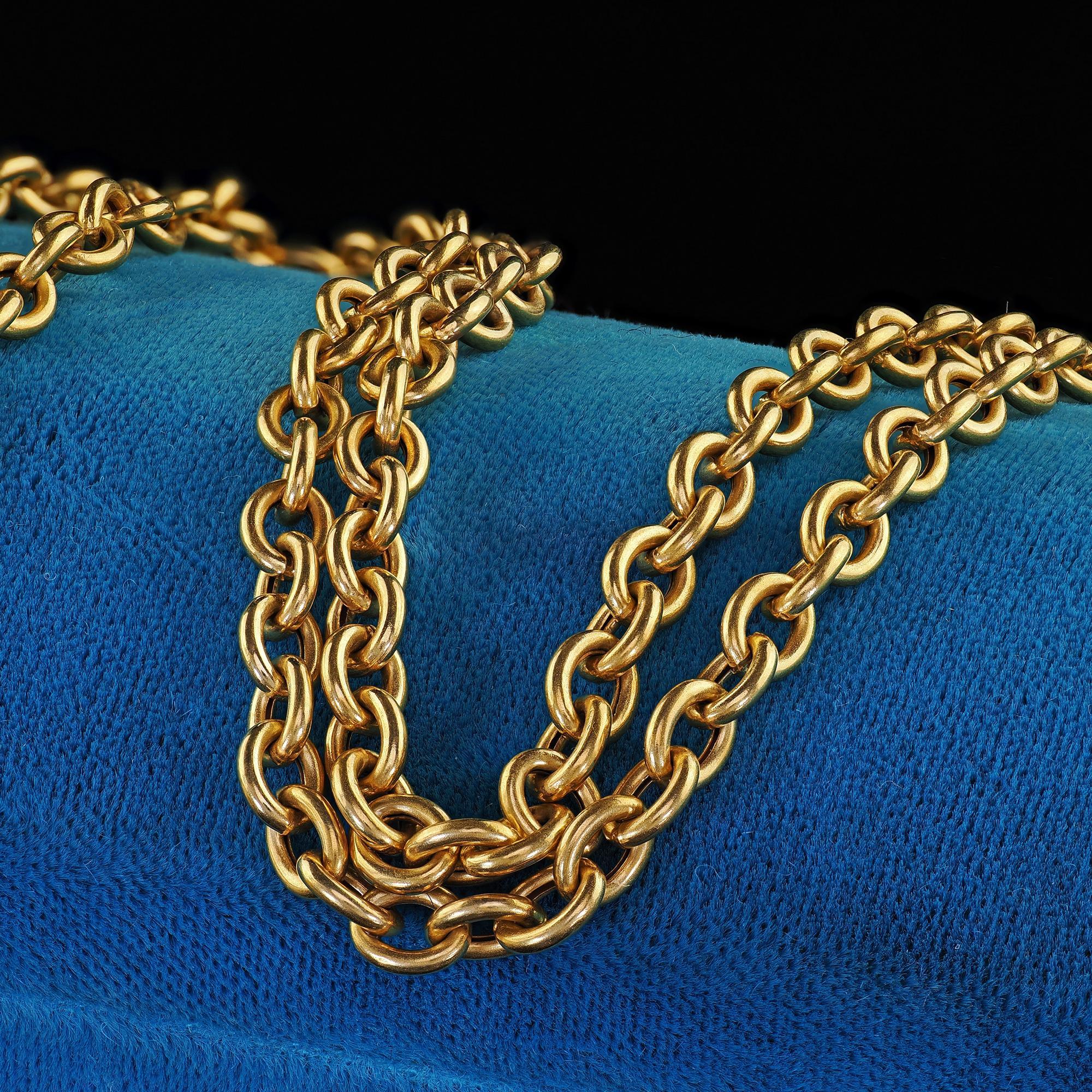 Women's Antique Art Deco French 18K Yellow Gold Cable Link Necklace Chain