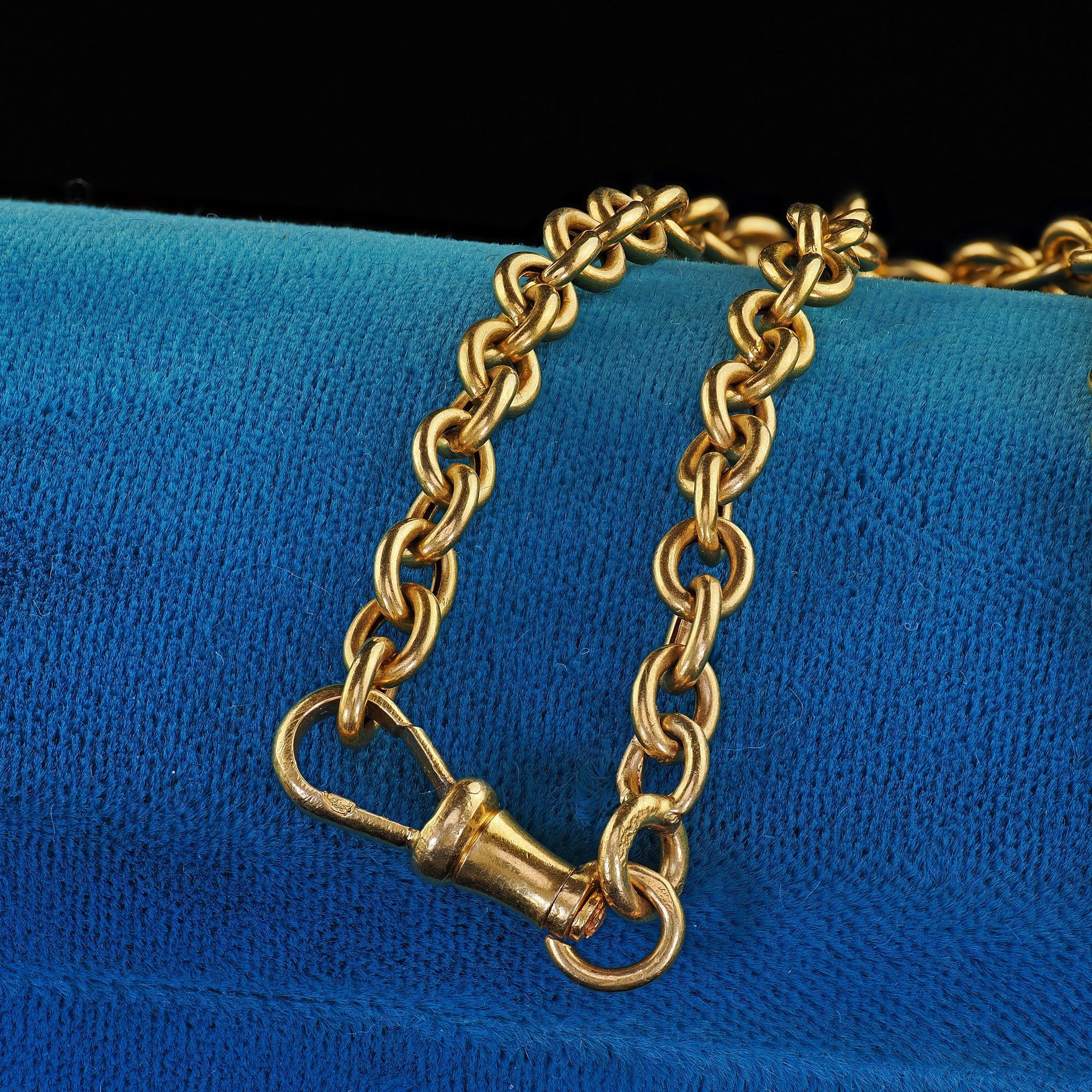 Antique Art Deco French 18K Yellow Gold Cable Link Necklace Chain 2