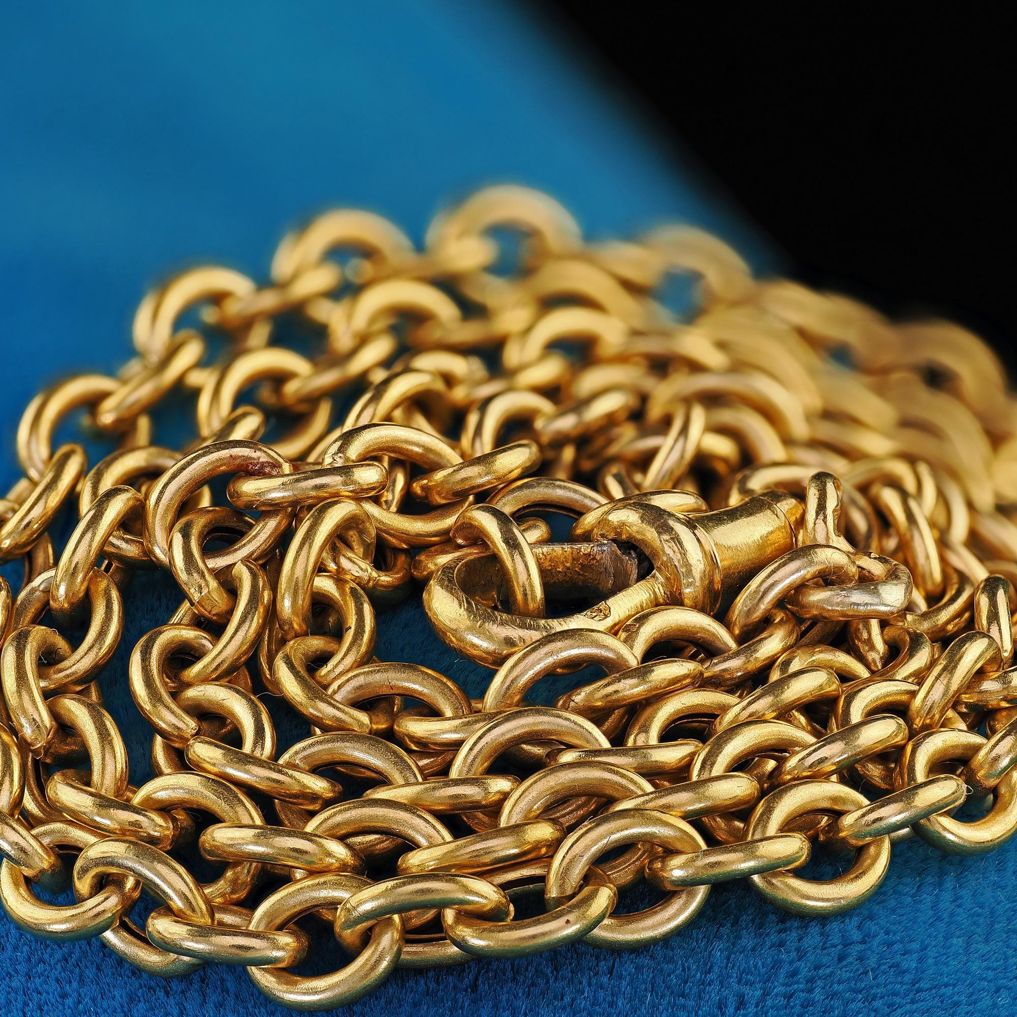 Antique Art Deco French 18K Yellow Gold Cable Link Necklace Chain 3