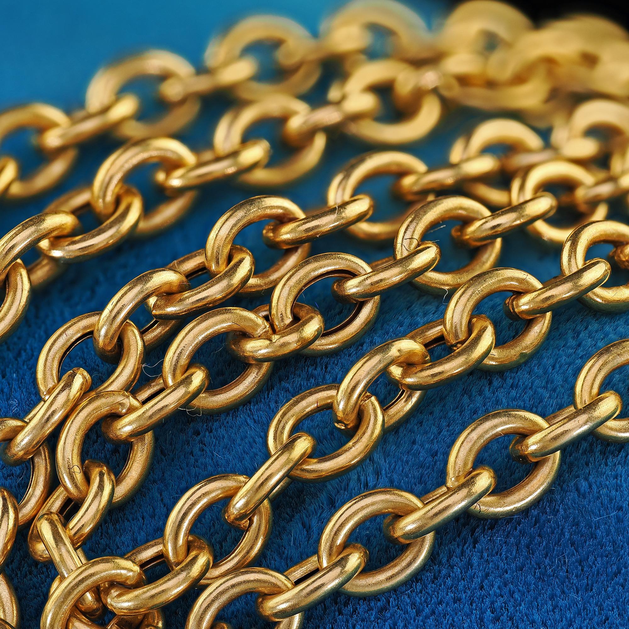 Antique Art Deco French 18K Yellow Gold Cable Link Necklace Chain 5