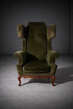 Antique Art Deco French bergère armchair in original green velvet
