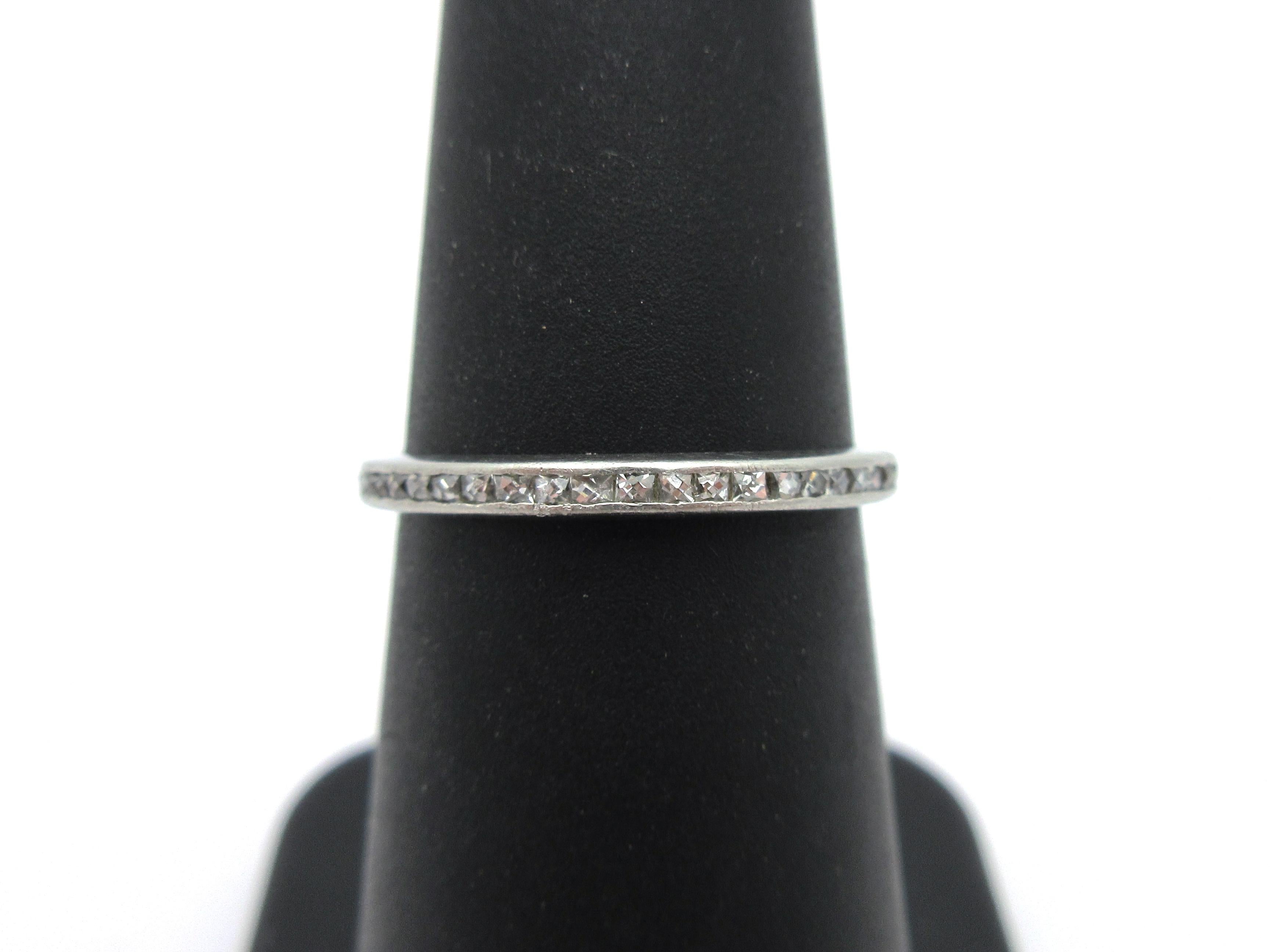 Women's or Men's Antique Art Deco French Cut Diamond Eternity Band Platinum