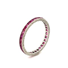 Antique Art Deco French Cut Ruby Platinum Band Ring