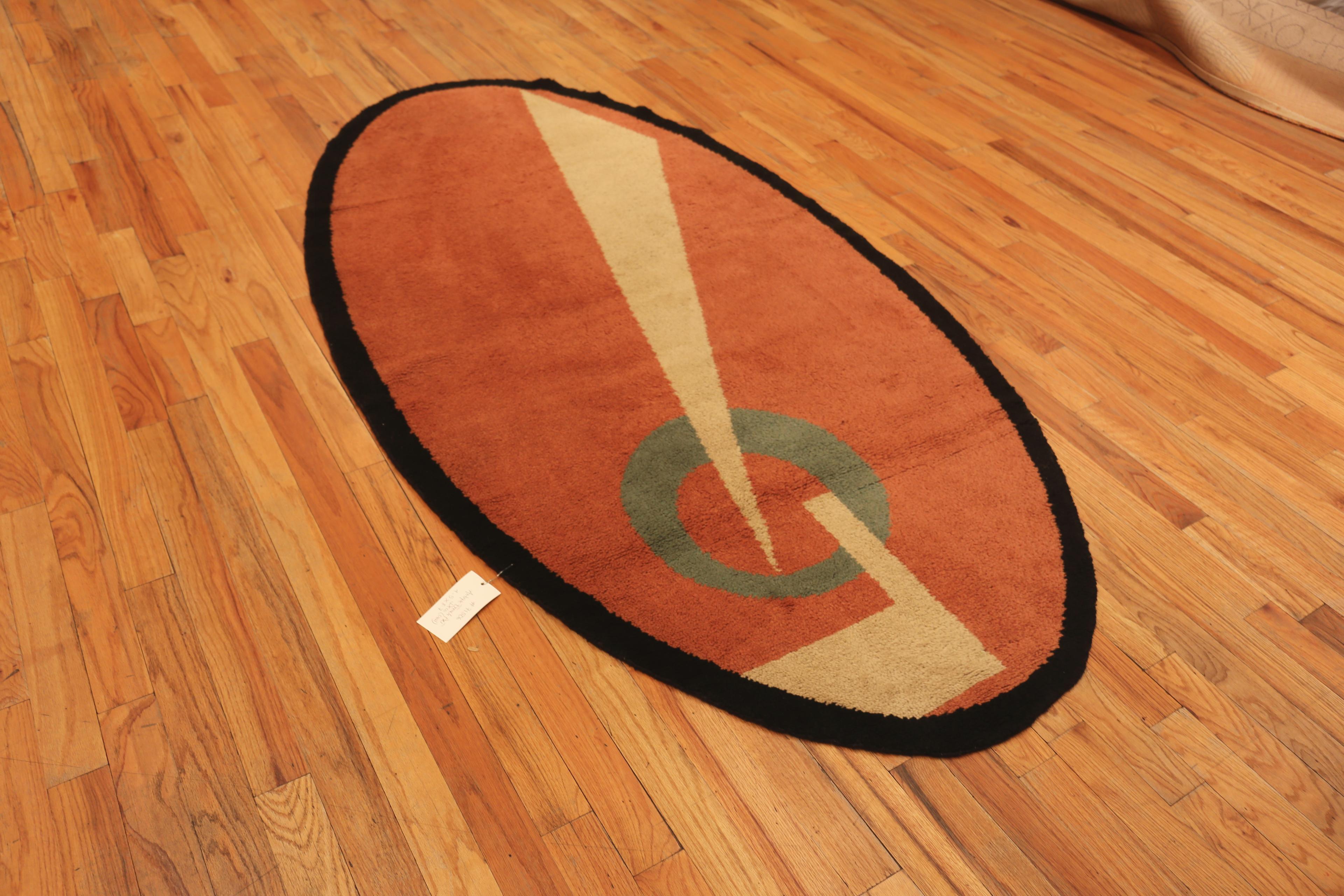 Nazmiyal Collection Antique Art Deco French Oval Rug.  4 ft 5 in x 8 ft 7 in 1