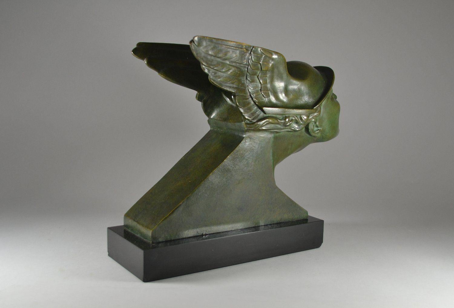 Antique Art Deco French Patinated Bronze  Alberto Bazzoni - Circa 1930 'Hermes' 5