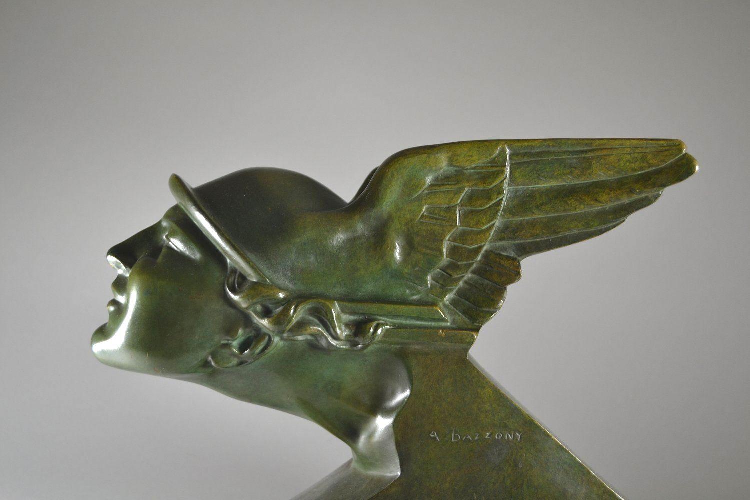 Cast Antique Art Deco French Patinated Bronze  Alberto Bazzoni - Circa 1930 'Hermes'