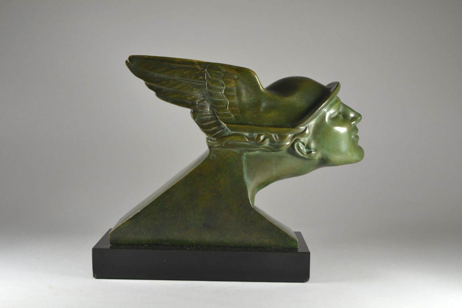 Antique Art Deco French Patinated Bronze  Alberto Bazzoni - Circa 1930 'Hermes' In Good Condition In Dublin, Ireland