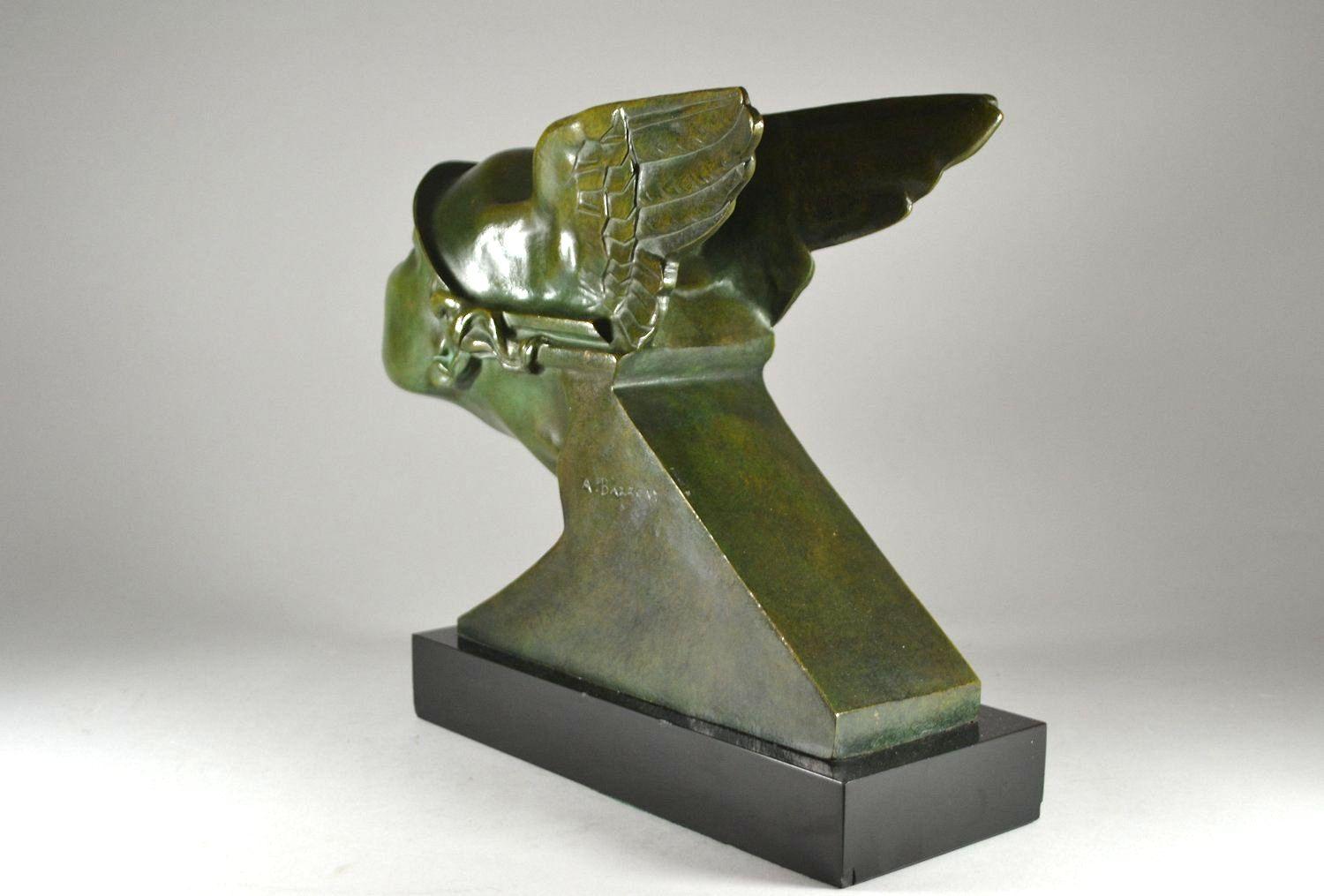 Antique Art Deco French Patinated Bronze  Alberto Bazzoni - Circa 1930 'Hermes' 1