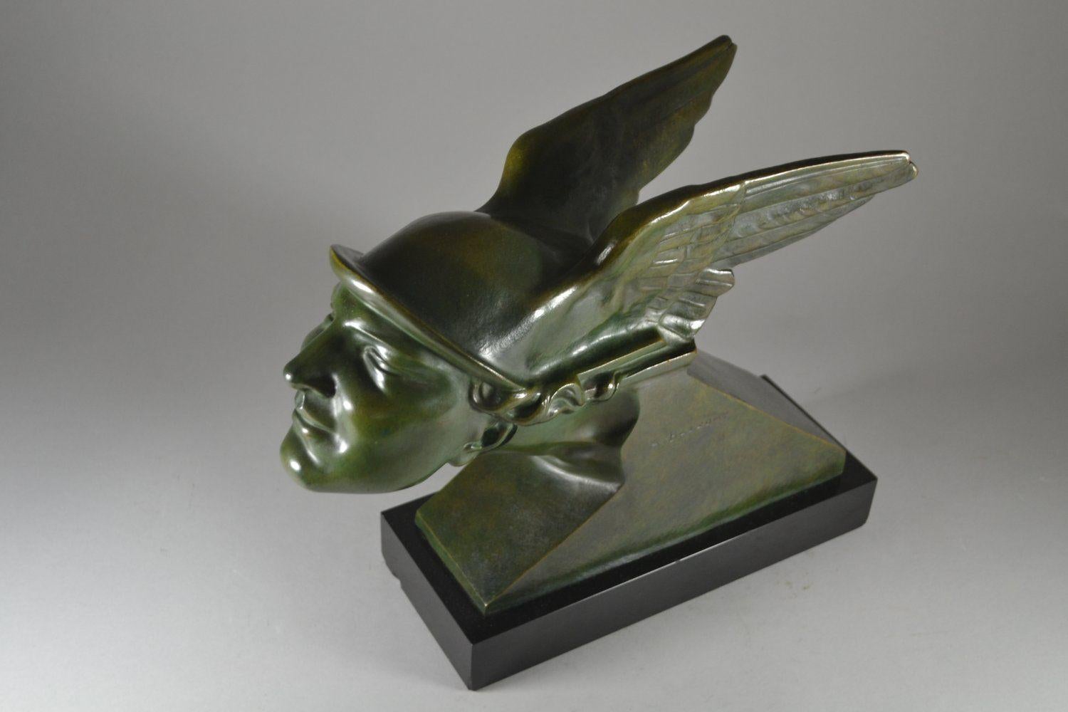 Antique Art Deco French Patinated Bronze  Alberto Bazzoni - Circa 1930 'Hermes' 2