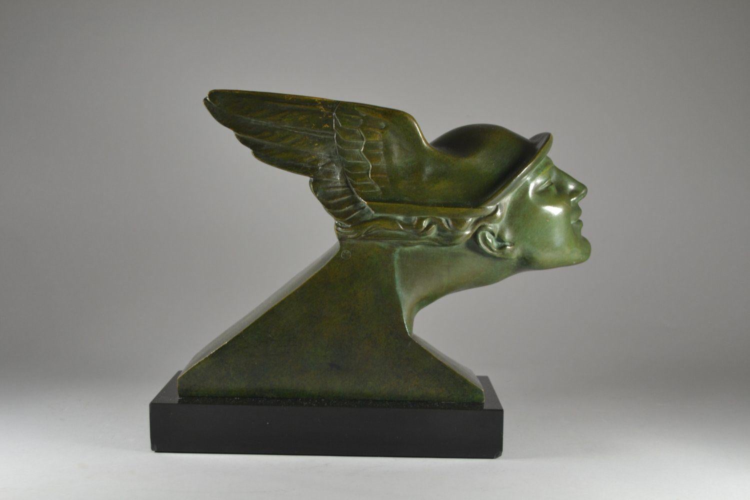 Antique Art Deco French Patinated Bronze  Alberto Bazzoni - Circa 1930 'Hermes' 4