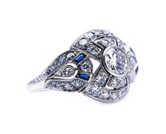 Antique, Art Deco, French, Platinum, Diamond and Sapphire Bombé Ring