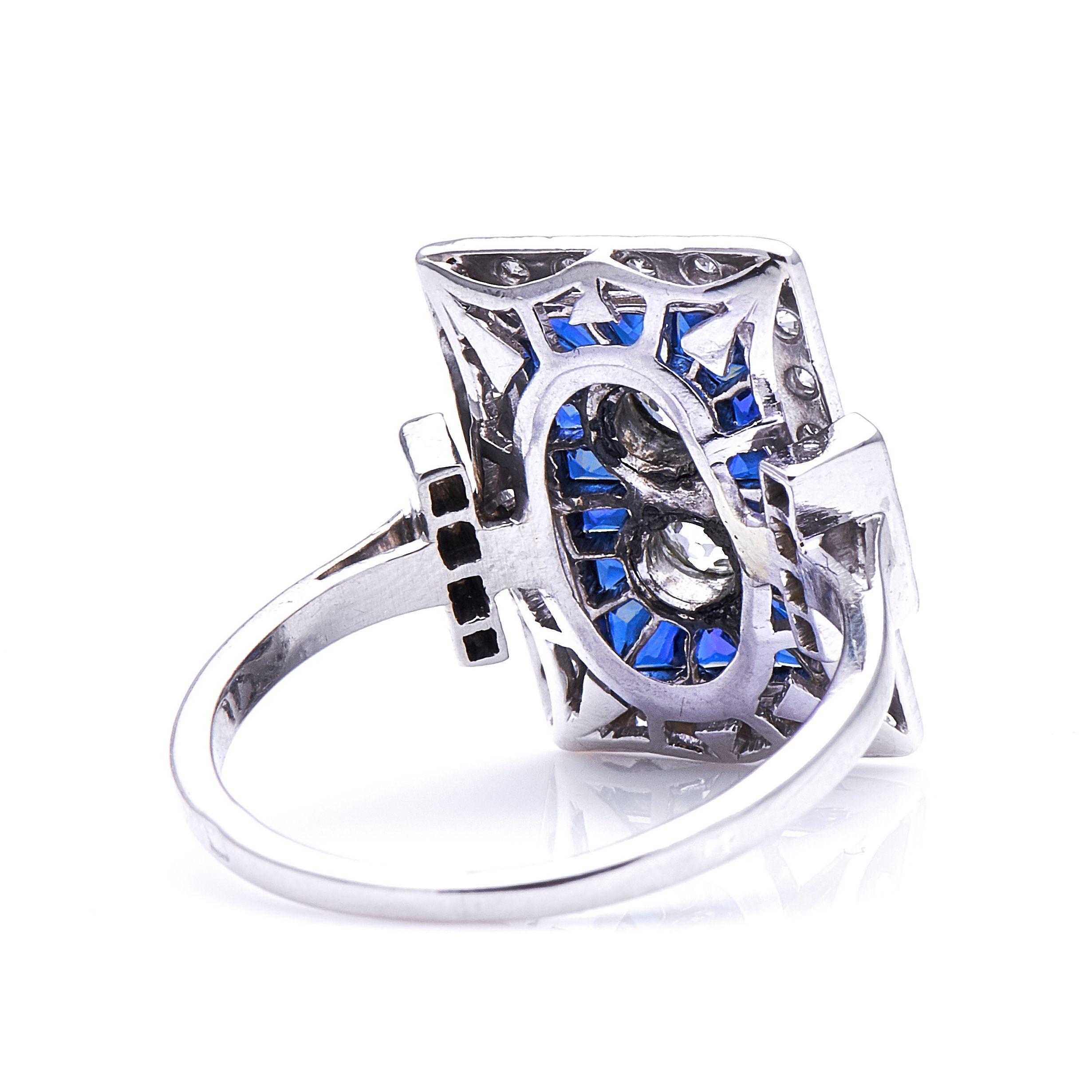 art deco diamond sapphire ring