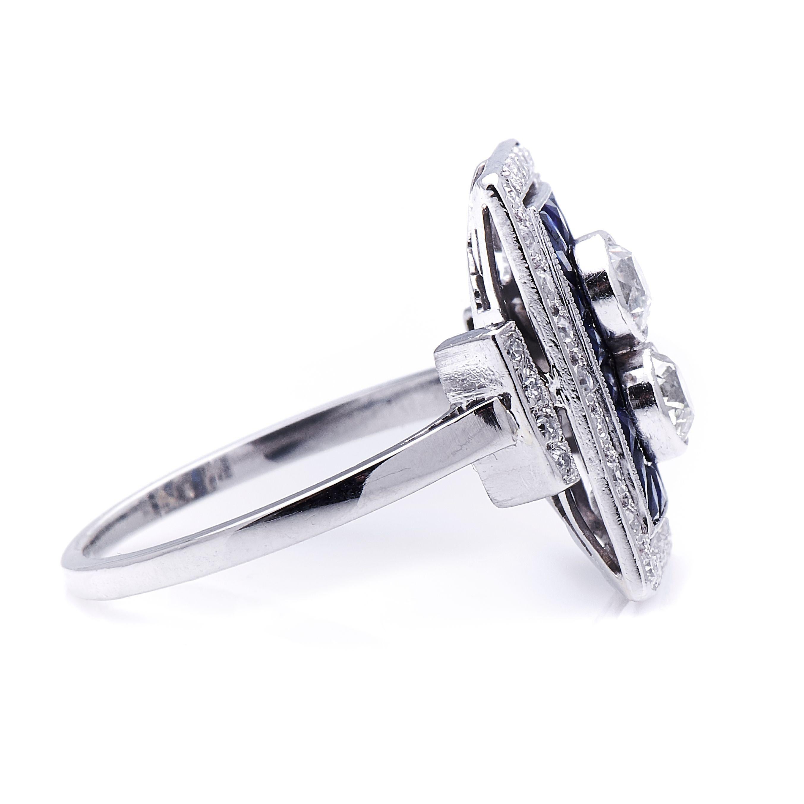 art deco diamond and sapphire ring