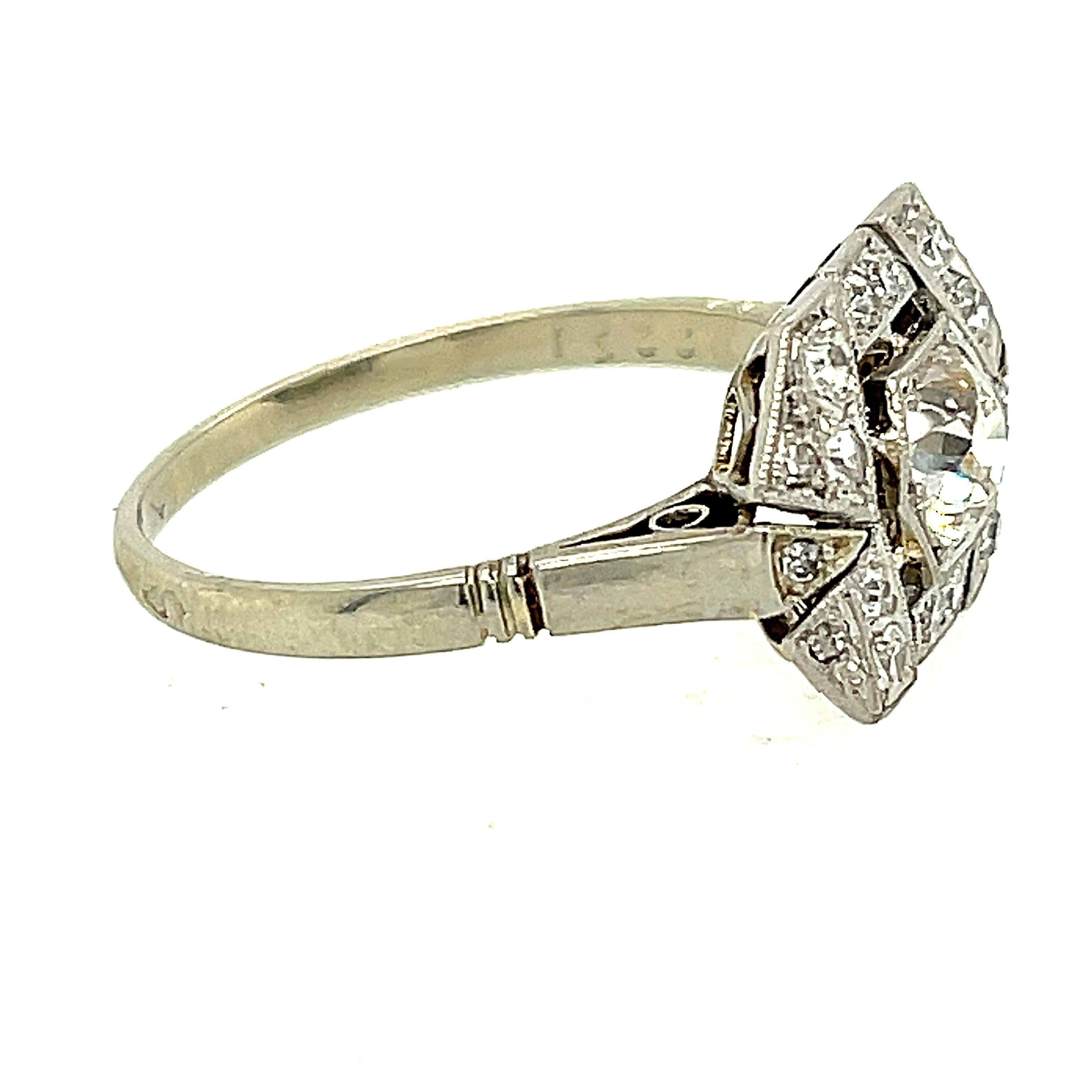 Antiker französischer Platin-Diamant-Cocktailring im Art déco-Stil (Alteuropäischer Schliff)