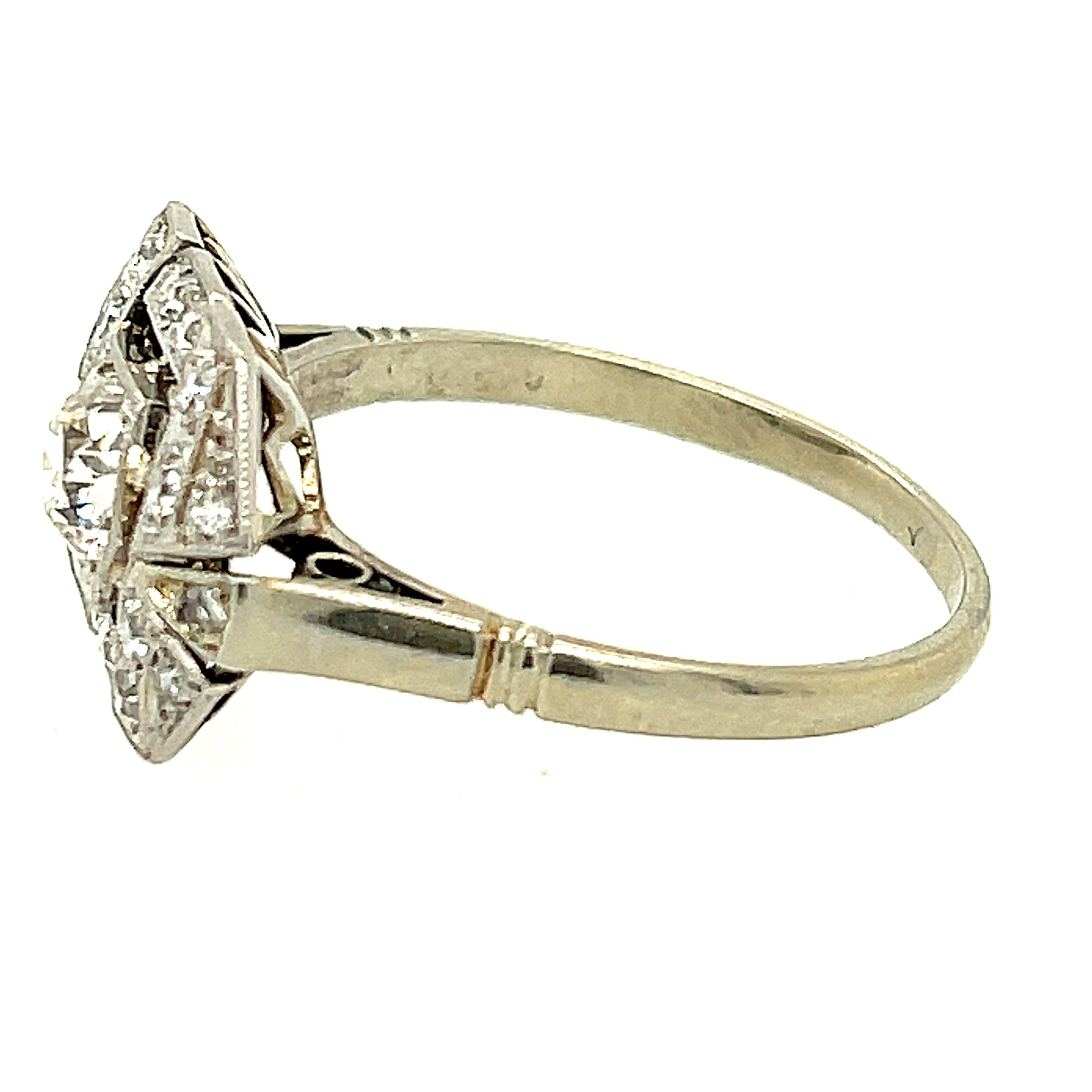 Old European Cut Antique Art Deco French Platinum Diamond Cocktail Ring For Sale