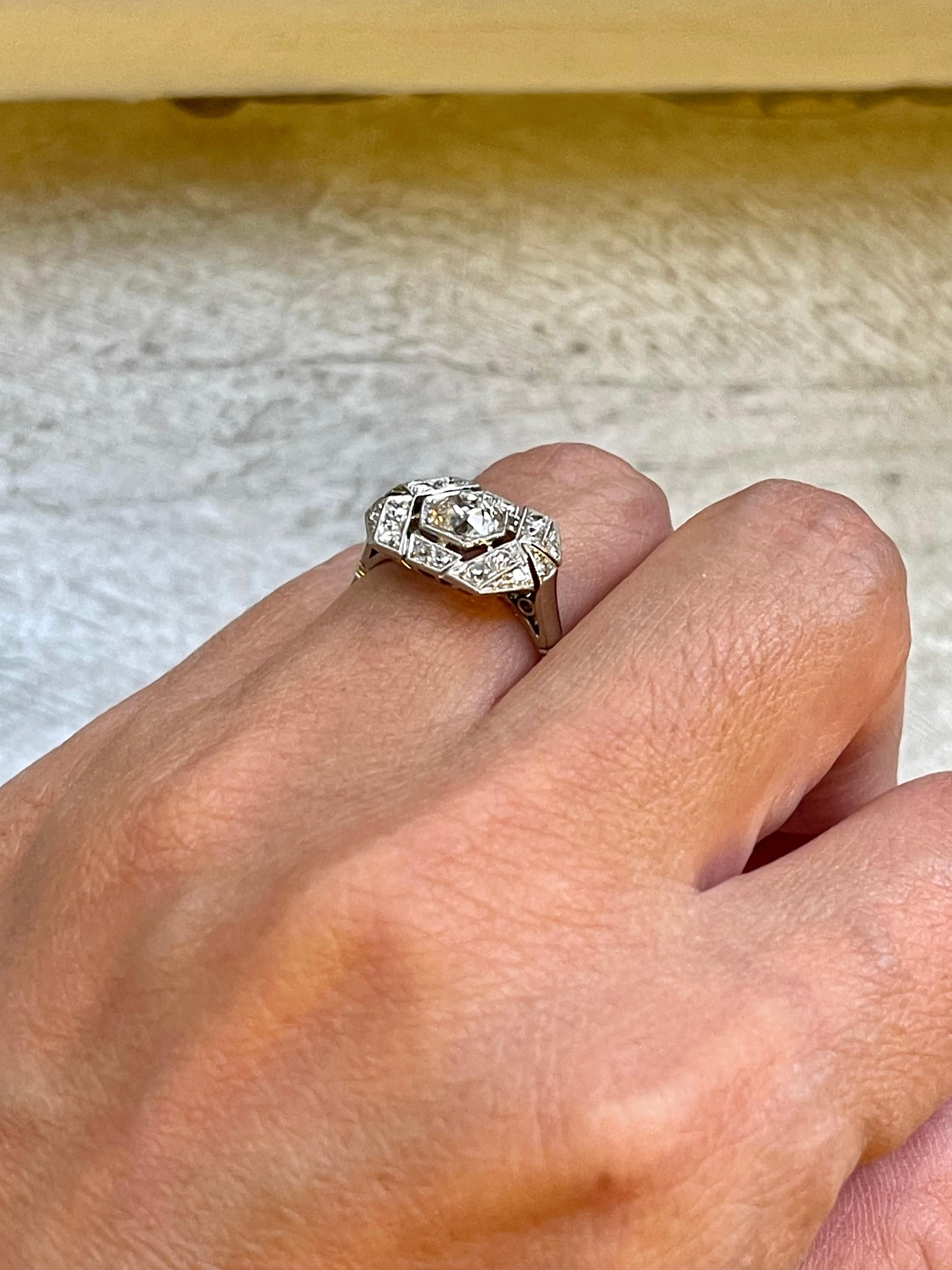 Antique Art Deco French Platinum Diamond Cocktail Ring In Good Condition For Sale In New York, NY