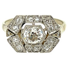 Antique Art Deco French Platinum Diamond Cocktail Ring