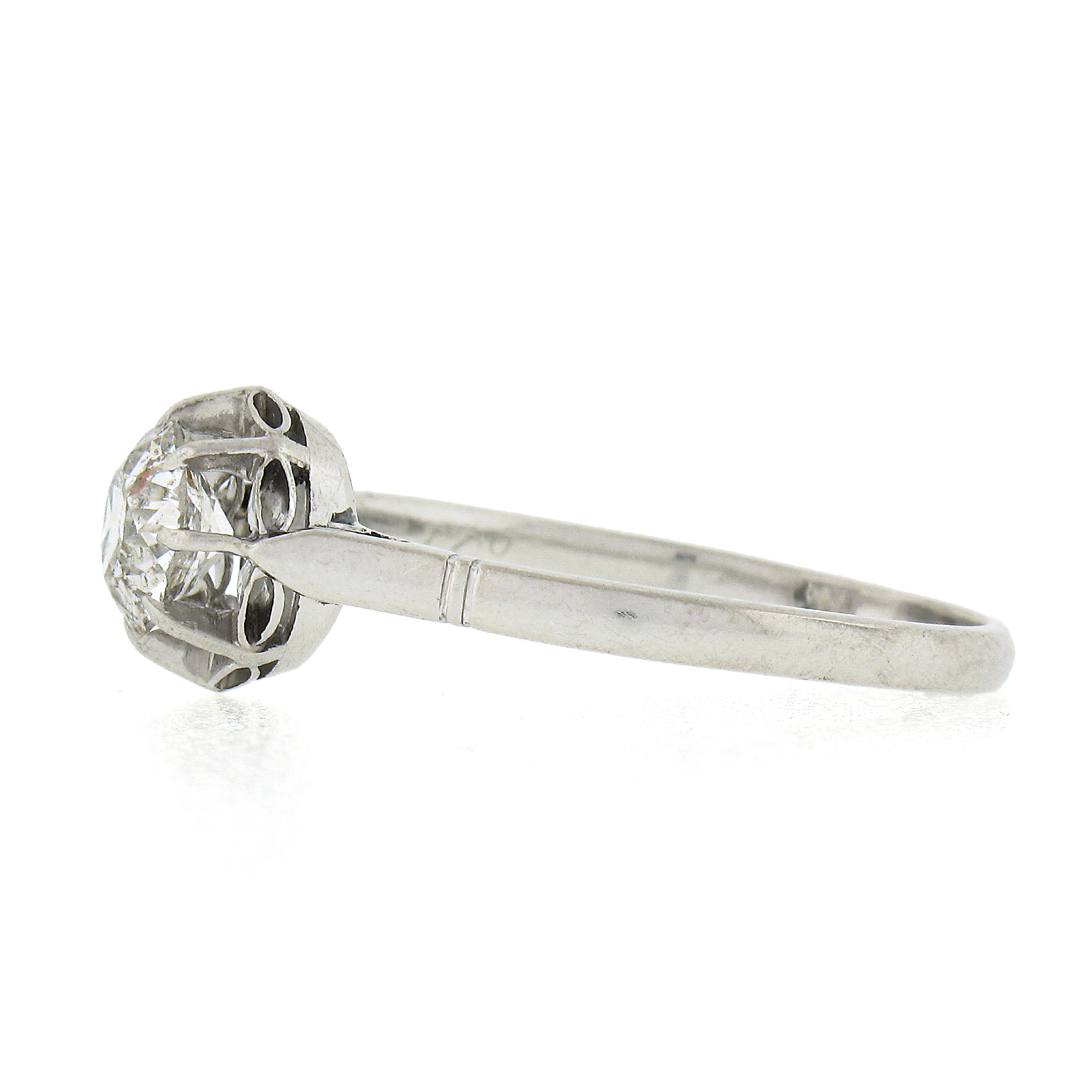 Antique Art Deco French Platinum Illusion Set Diamond Solitaire Engagement Ring In Good Condition For Sale In Montclair, NJ