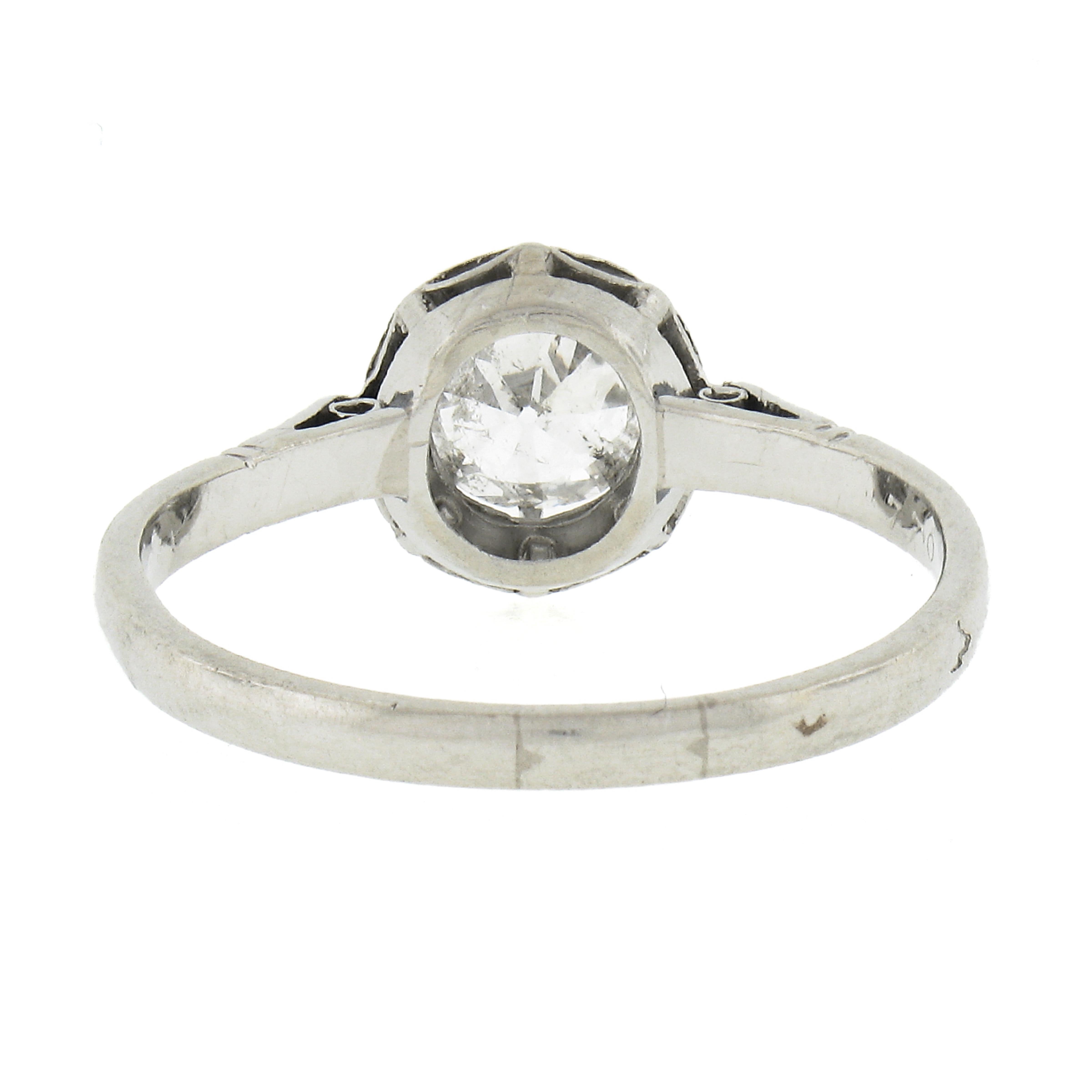 Women's Antique Art Deco French Platinum Illusion Set Diamond Solitaire Engagement Ring For Sale
