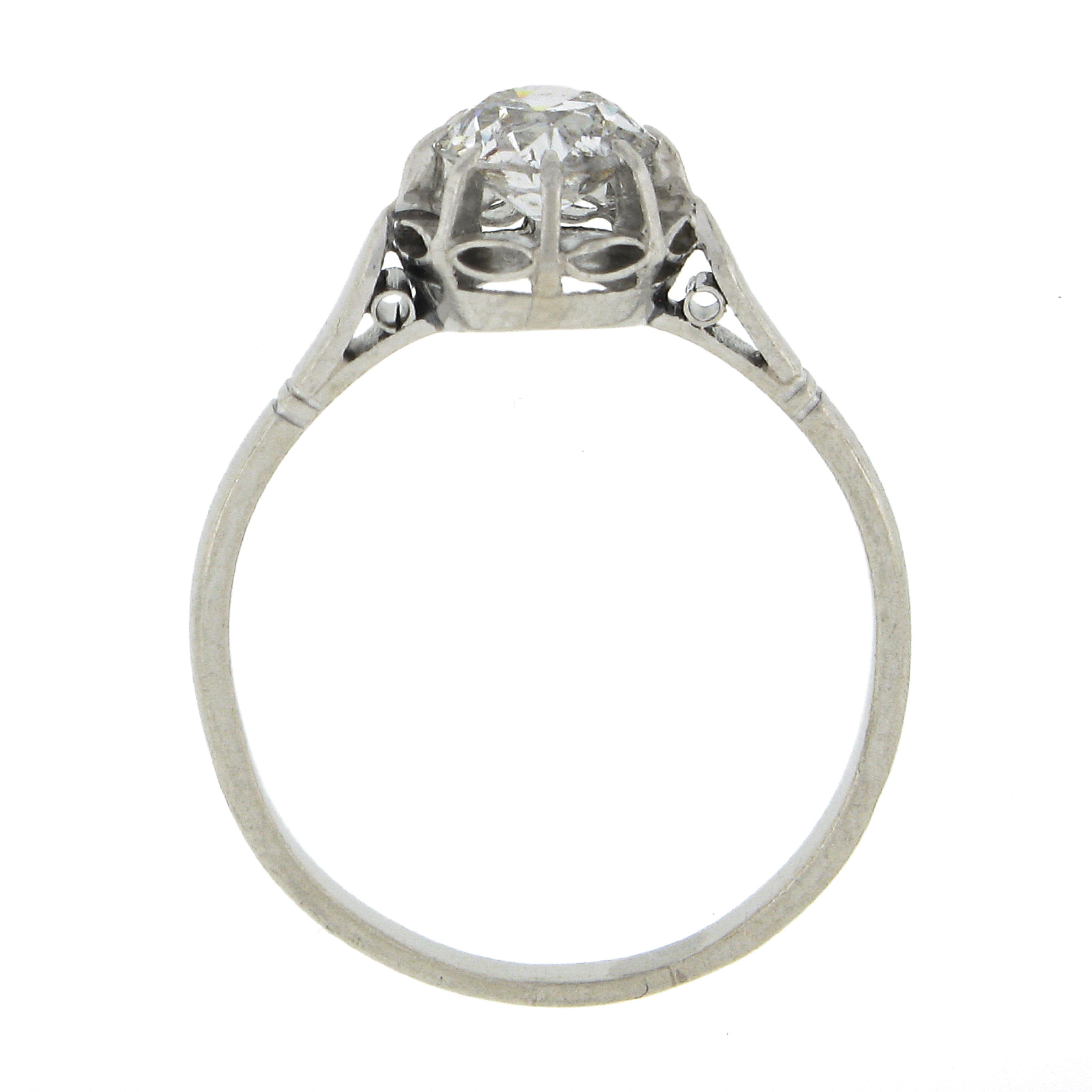 Antique Art Deco French Platinum Illusion Set Diamond Solitaire Engagement Ring For Sale 1