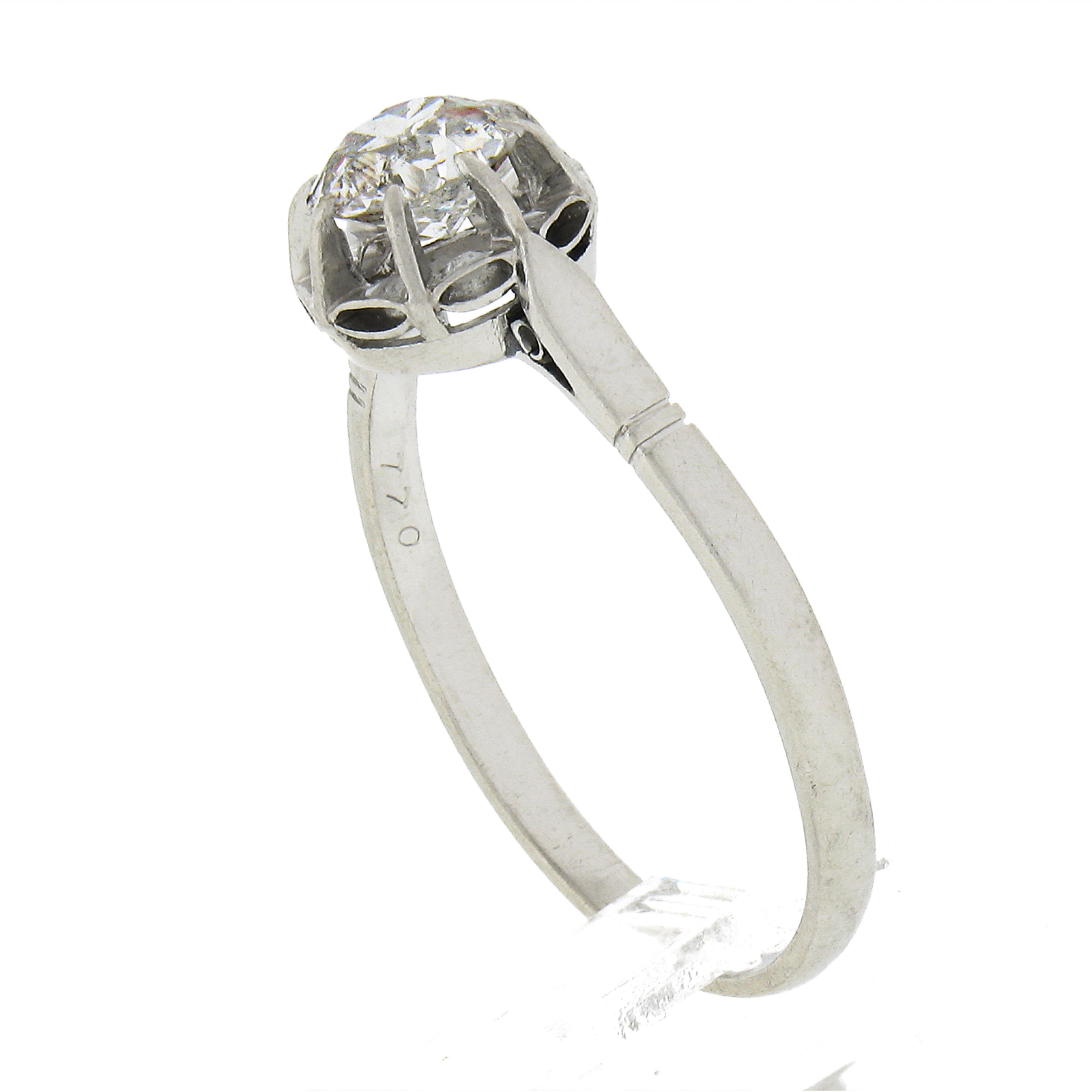 Antique Art Deco French Platinum Illusion Set Diamond Solitaire Engagement Ring For Sale 2