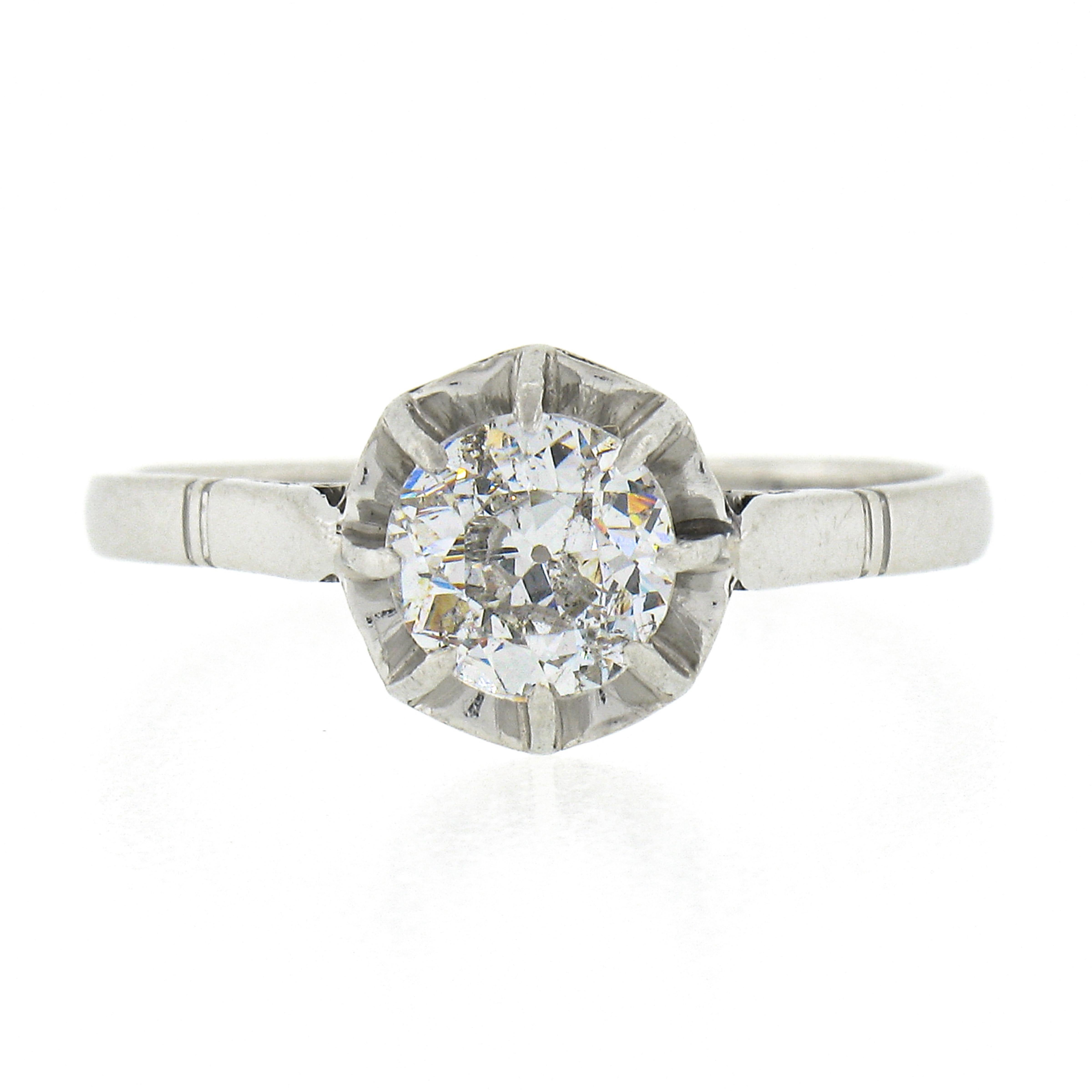 Antique Art Deco French Platinum Illusion Set Diamond Solitaire Engagement Ring For Sale