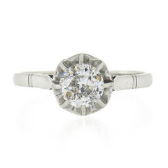 Antique Art Deco French Platinum Illusion Set Diamond Solitaire Engagement Ring