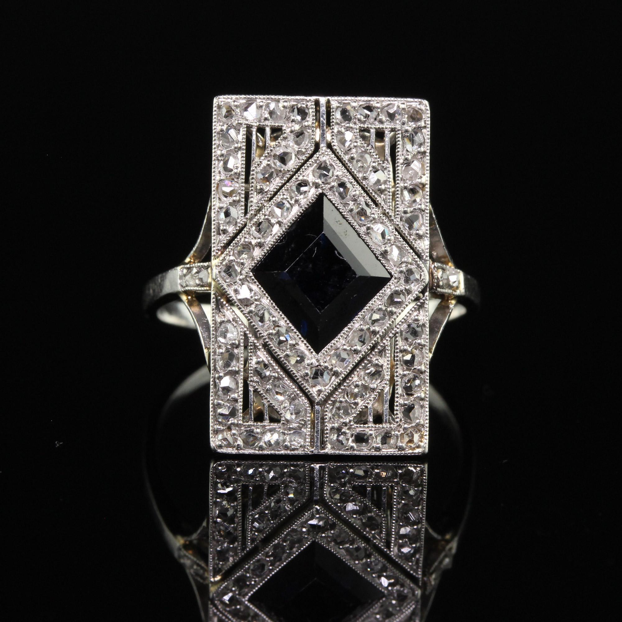 Bague bouclier Art déco française ancienne en platine avec saphir naturel et diamants - GIA Pour femmes en vente