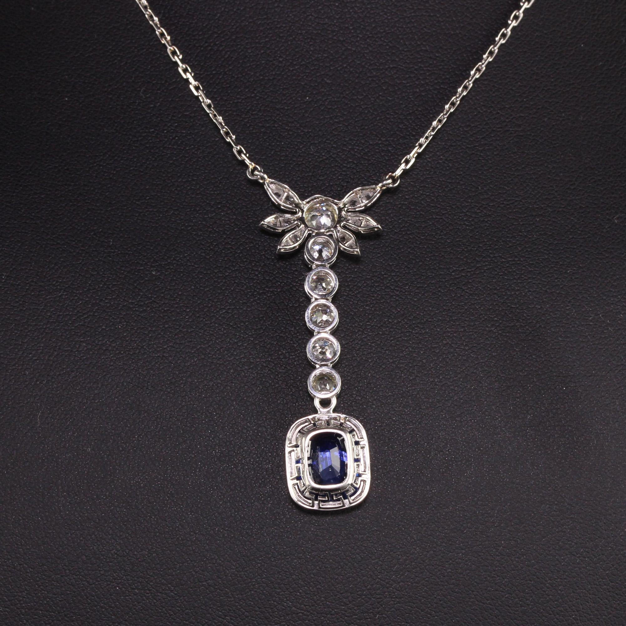 Antike antike Art Deco Französisch Platin Old Euro Diamant und Saphir Tropfen Halskette im Angebot 4