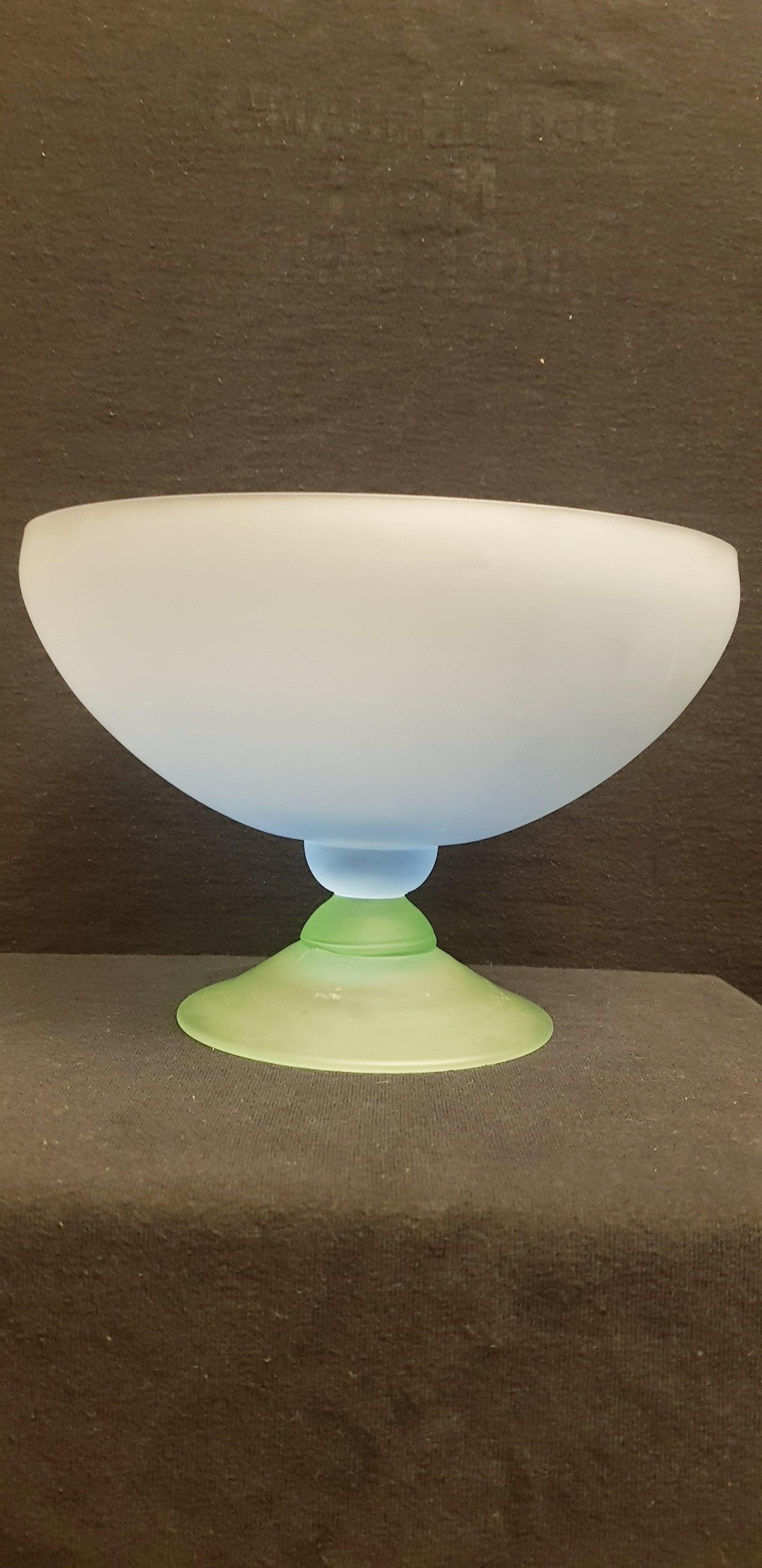 Beautiful antique French satin frosted glass bowl, green and blue brilliant condition. 