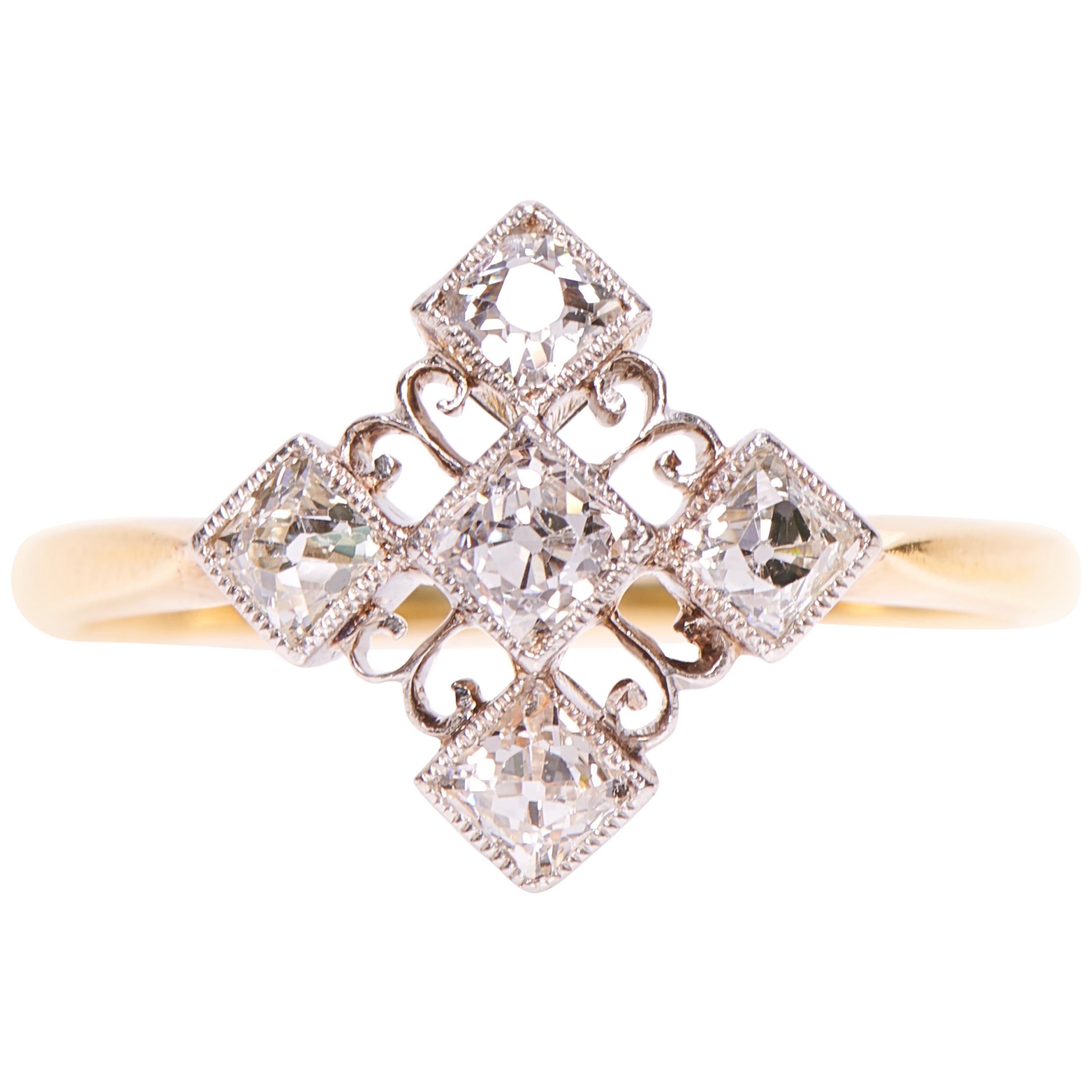 Geometric Hexagonal Diamond Ring at 1stdibs