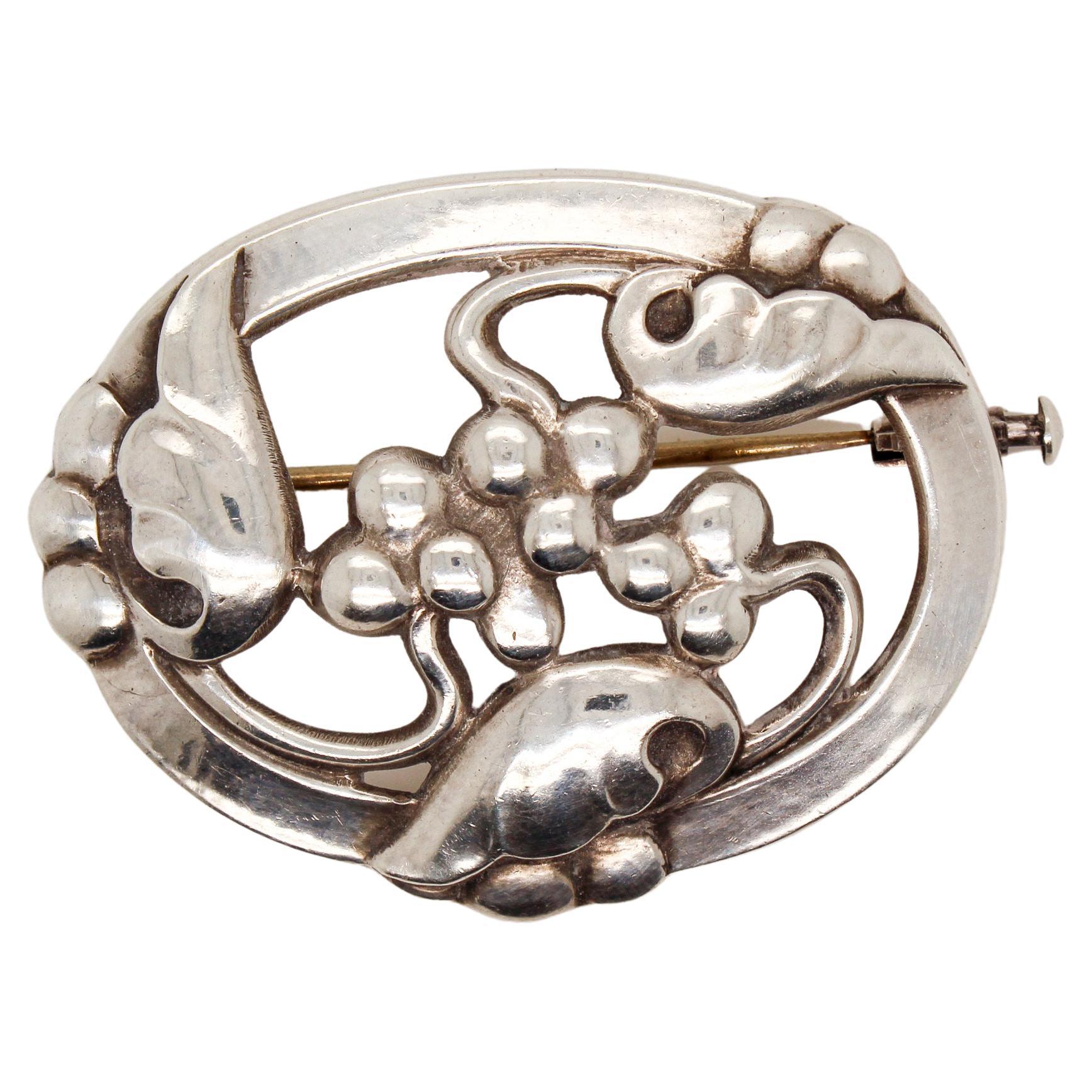 Antique Art Deco Georg Jensen Moonlight Grapes Brooch or Pin No. 101 For Sale