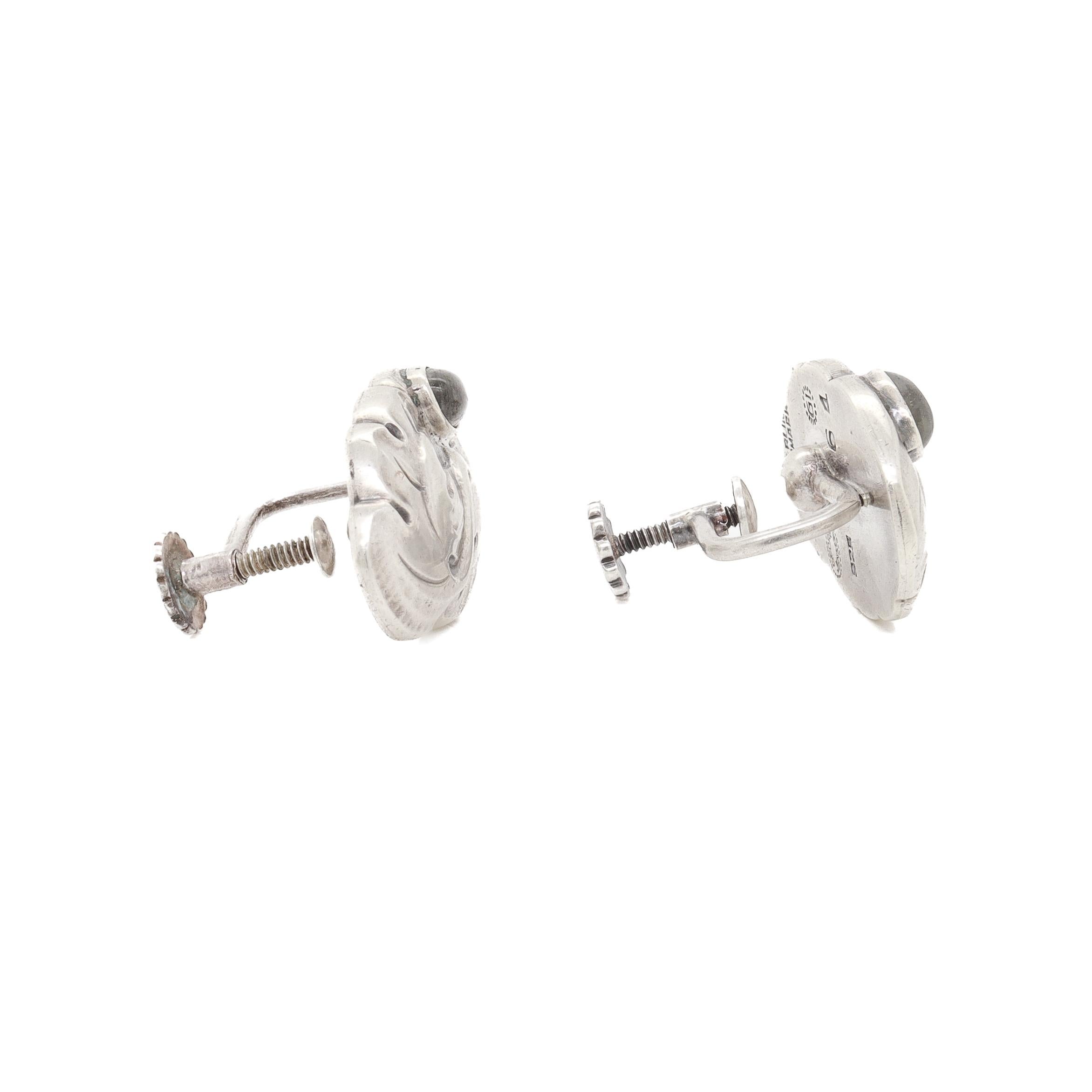 Antiquité Art Déco Georg Jensen No. 61 Boucles d'oreilles à vis avec pierres de lune en vente 5