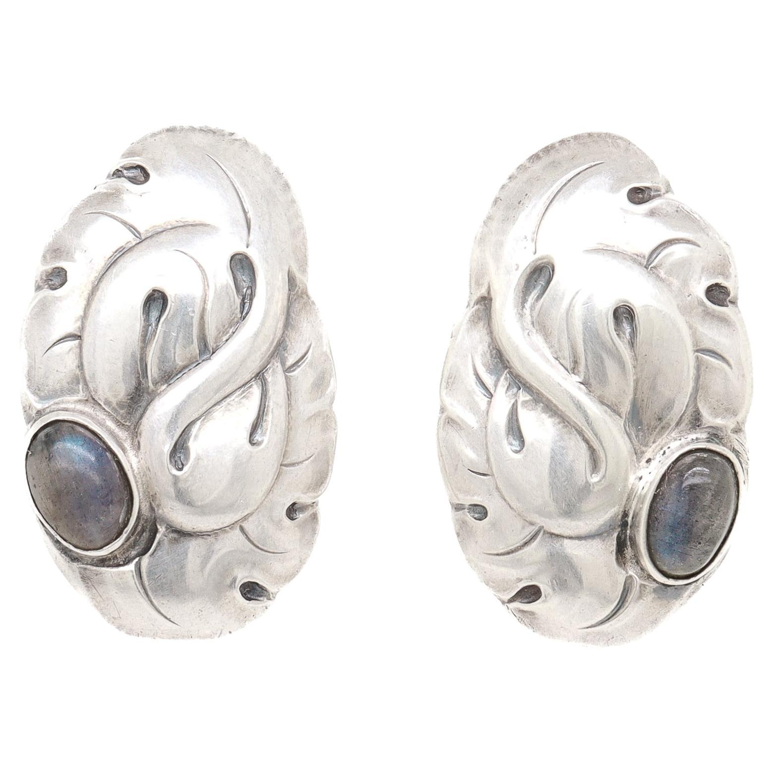 Antique Art Deco Georg Jensen No. 61 Screw Back Earrings with Moonstones