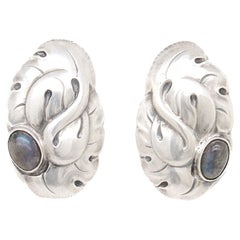 Antique Art Deco Georg Jensen No. 61 Screw Back Earrings with Moonstones