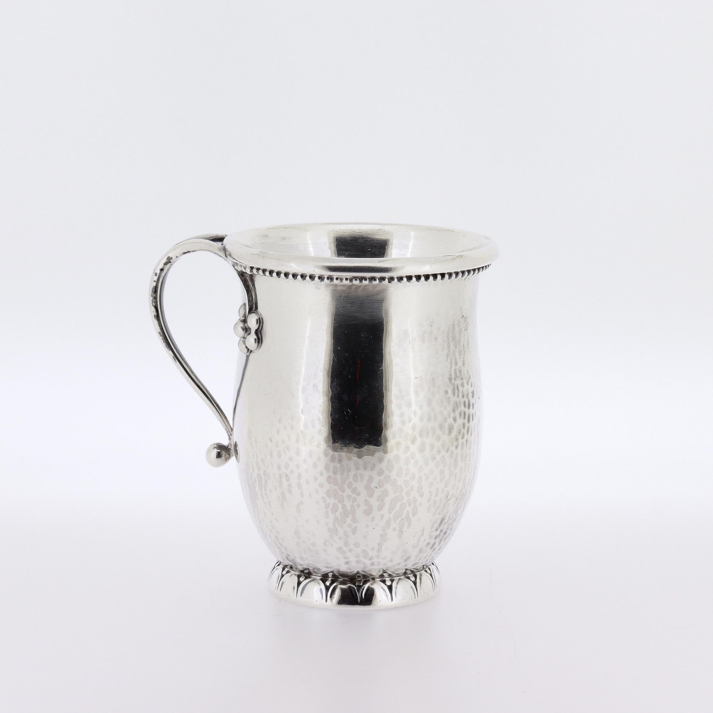 Hammered Antique Art Deco Georg Jensen Sterling Silver Mug or Cup Model No. 427A For Sale