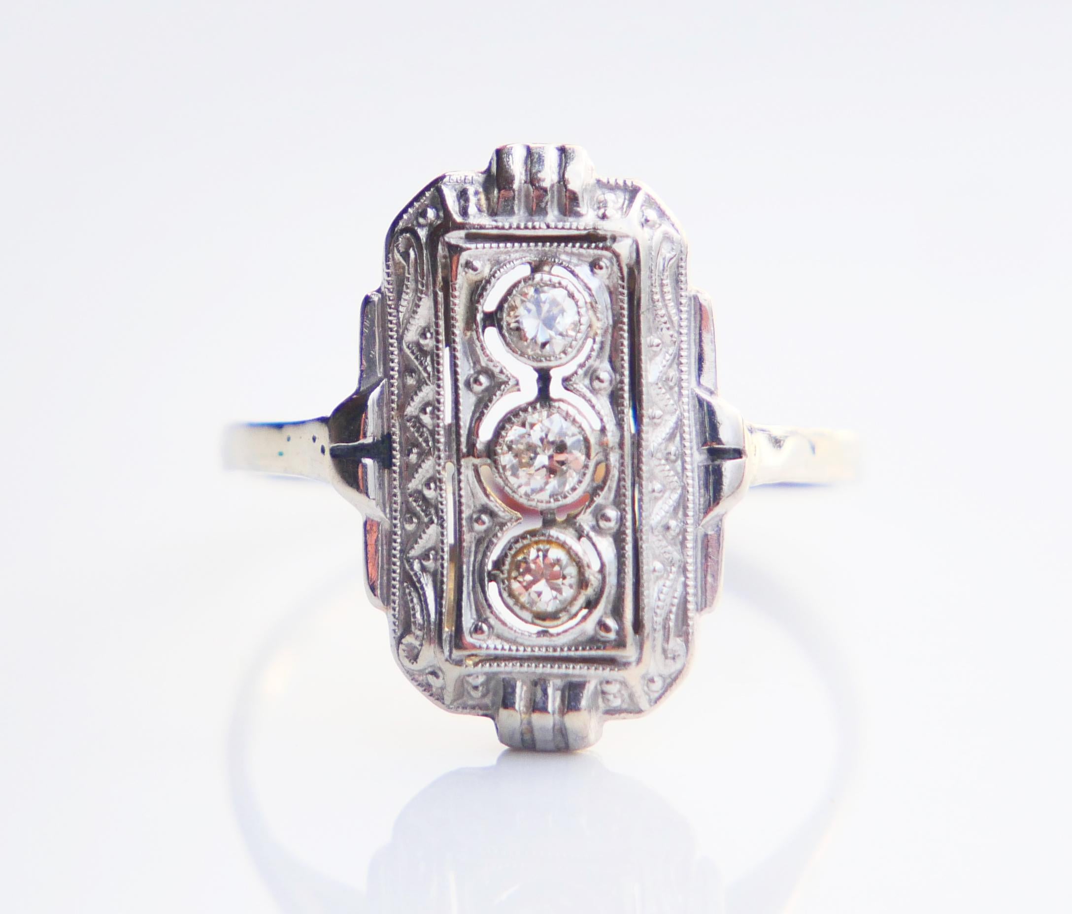 Art Deco German Ring Diamonds solid 14K White Gold Ø US5 / 1.55 gr For Sale 7
