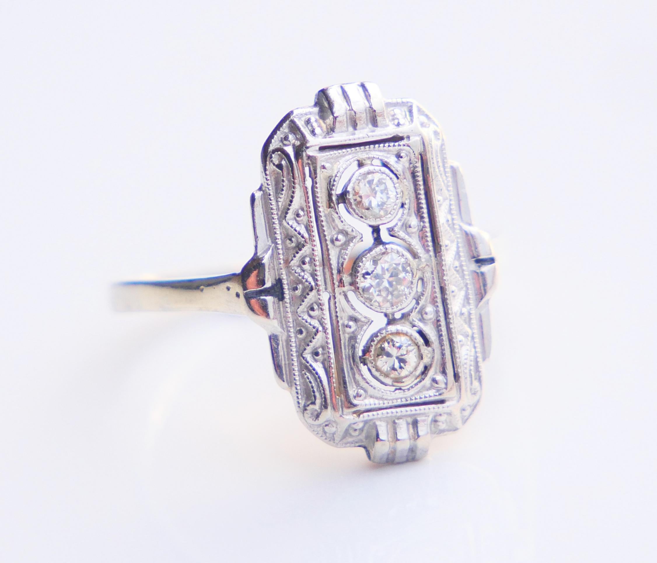 Art Deco German Ring Diamonds solid 14K White Gold Ø US5 / 1.55 gr For Sale 9