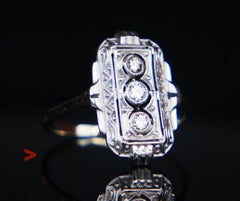 Art Deco German Ring Diamonds solid 14K White Gold Ø US5 / 1.55 gr
