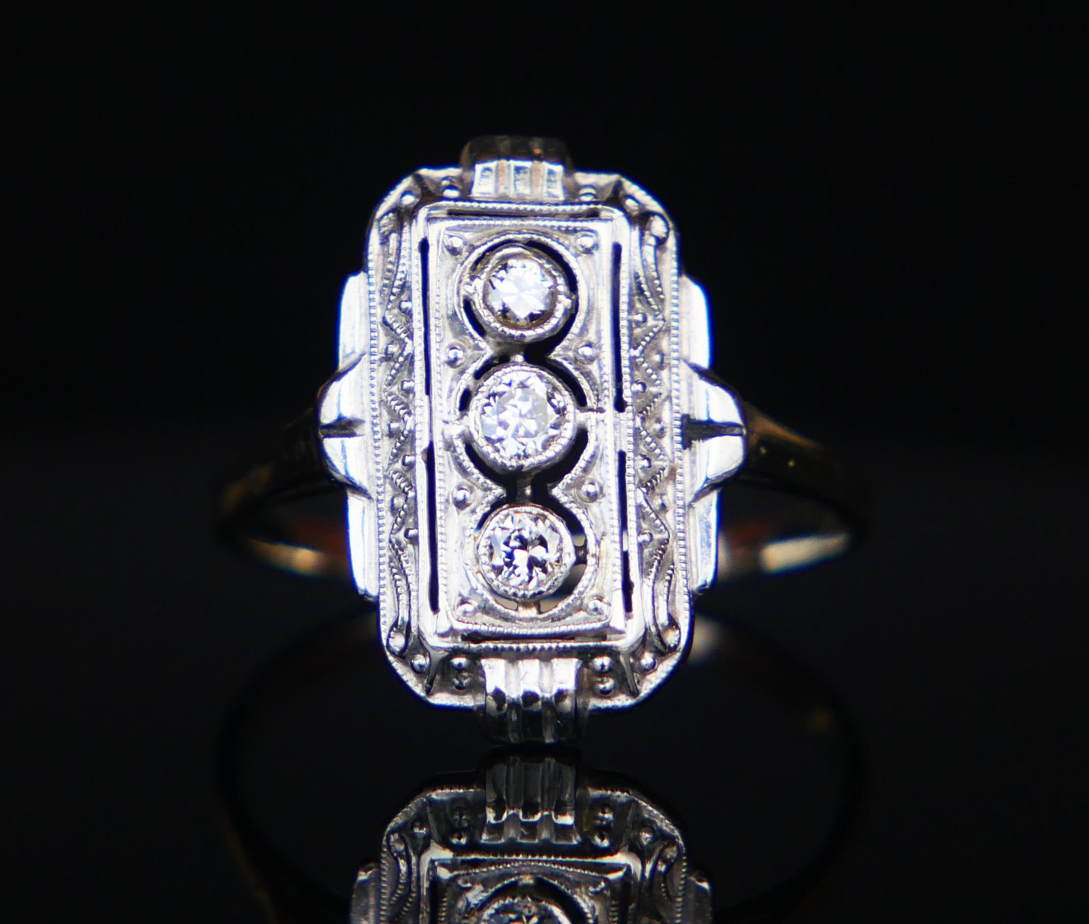 Old European Cut Art Deco German Ring Diamonds solid 14K White Gold Ø US5 / 1.55 gr For Sale