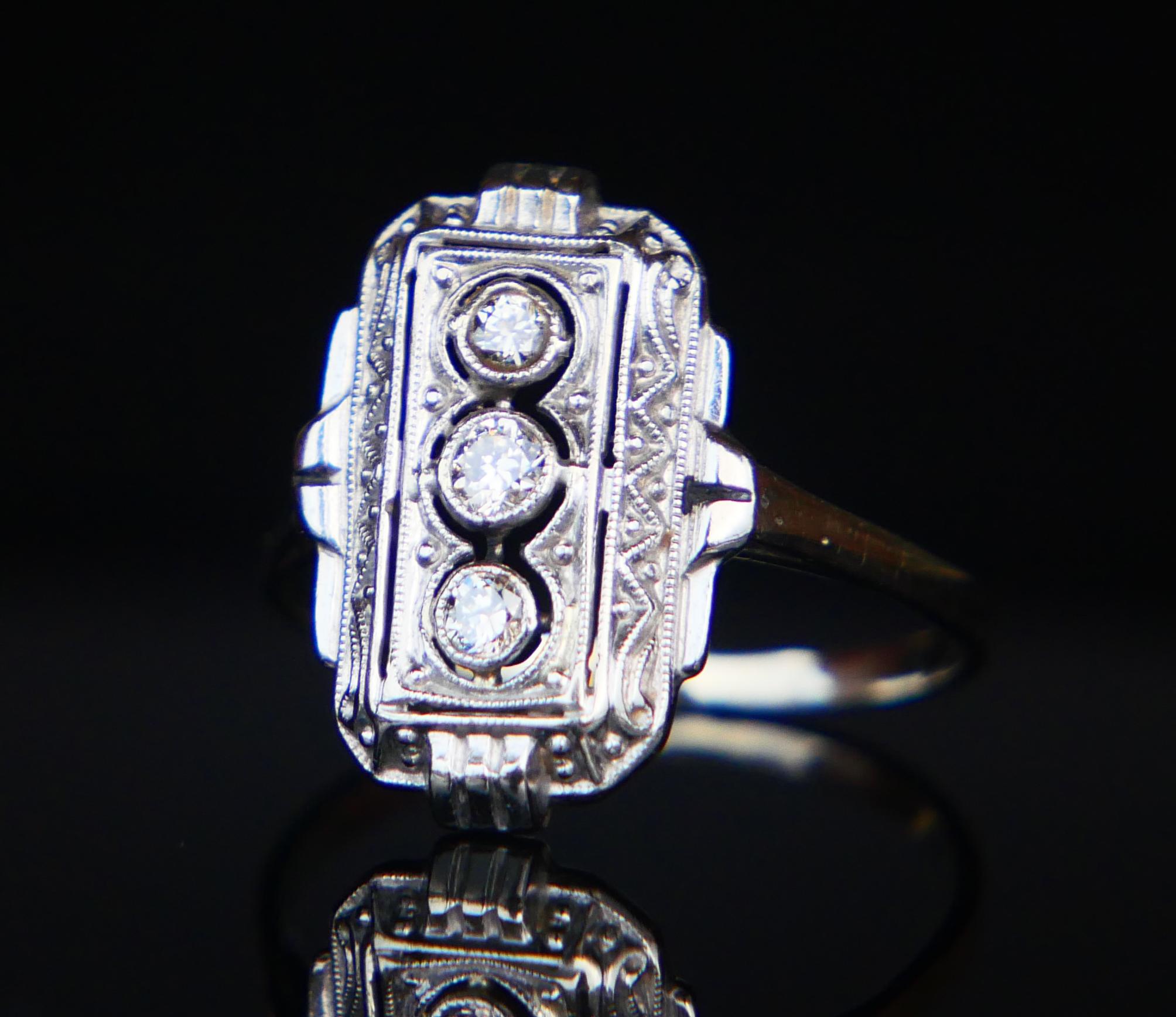 Women's Art Deco German Ring Diamonds solid 14K White Gold Ø US5 / 1.55 gr For Sale