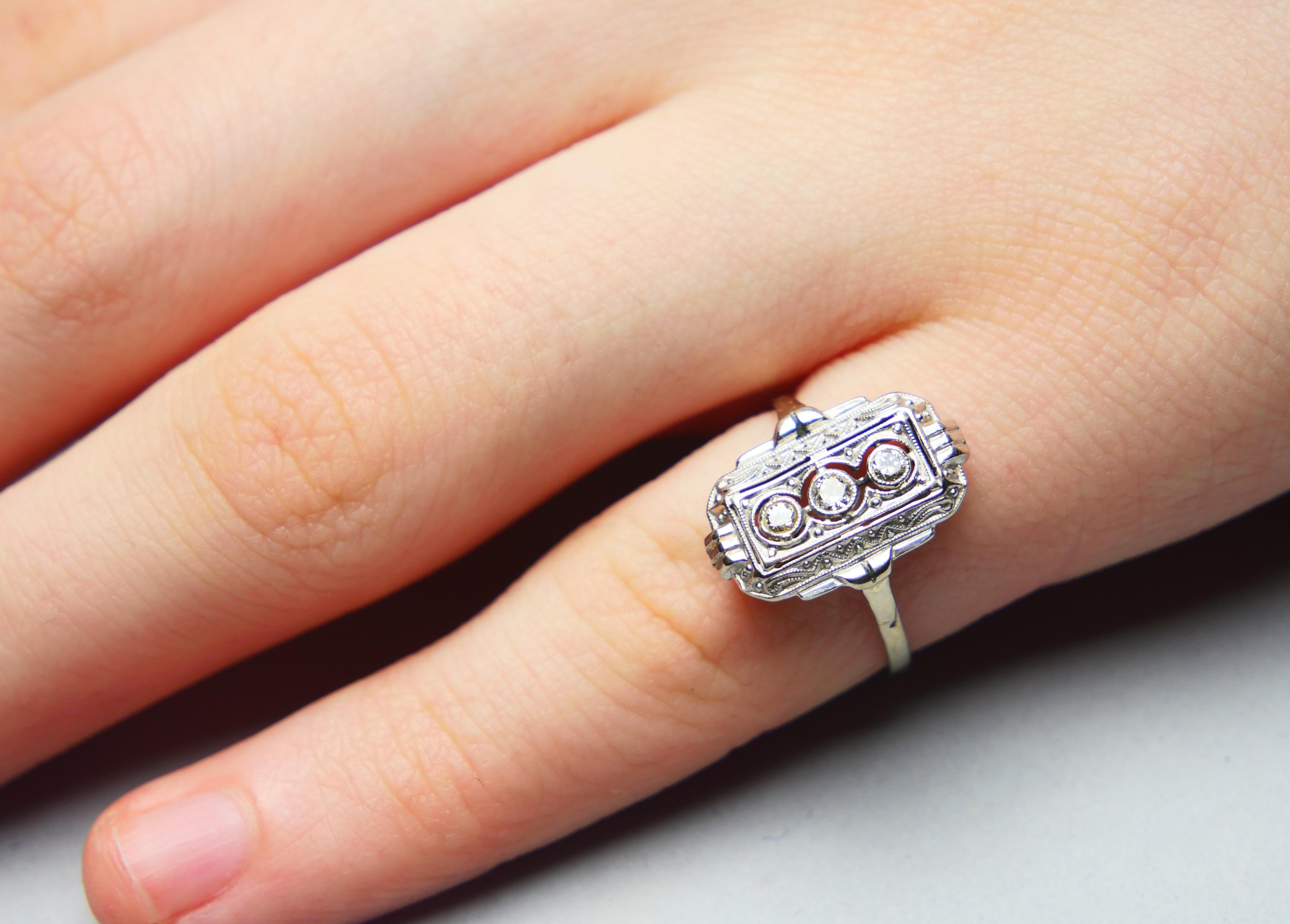 Art Deco German Ring Diamonds solid 14K White Gold Ø US5 / 1.55 gr For Sale 3