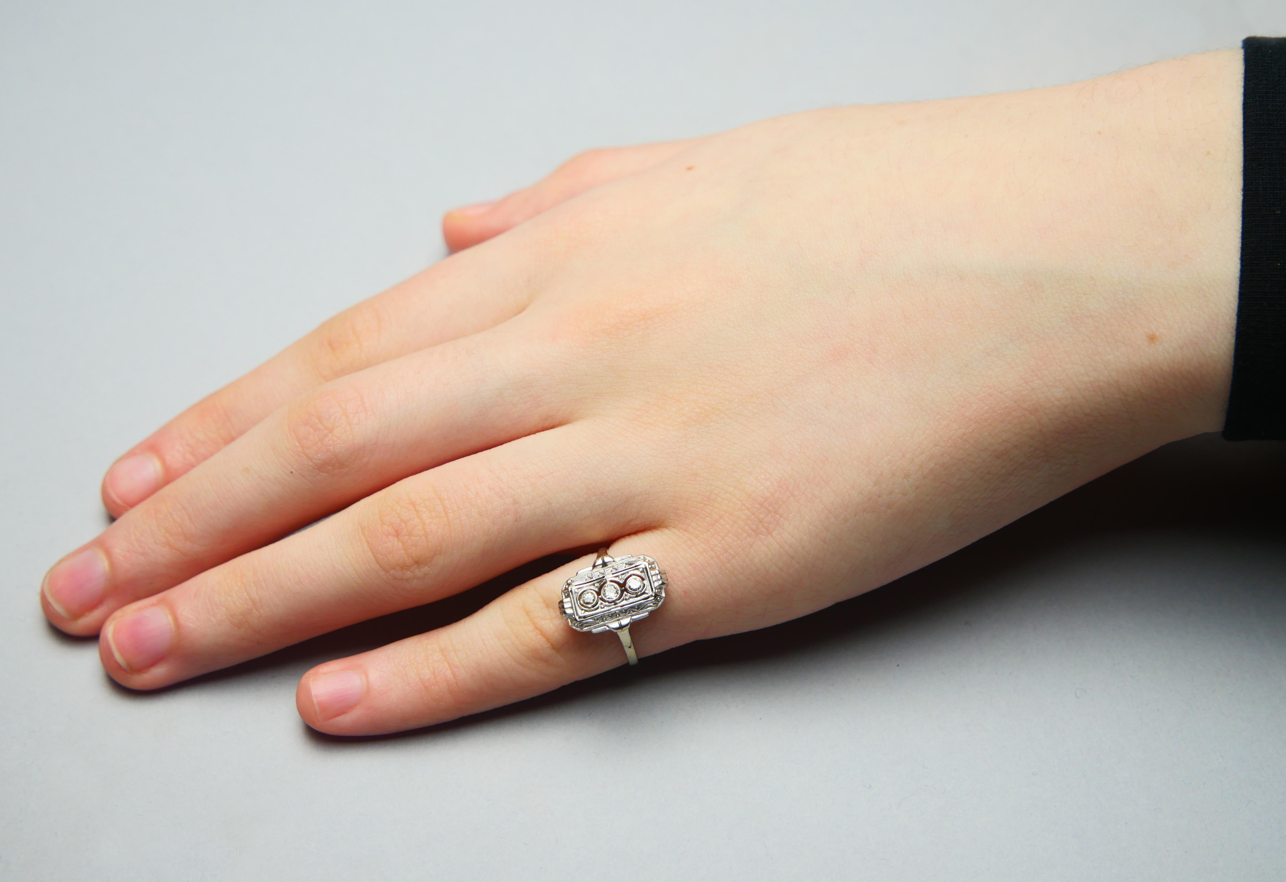 Art Deco German Ring Diamonds solid 14K White Gold Ø US5 / 1.55 gr For Sale 4