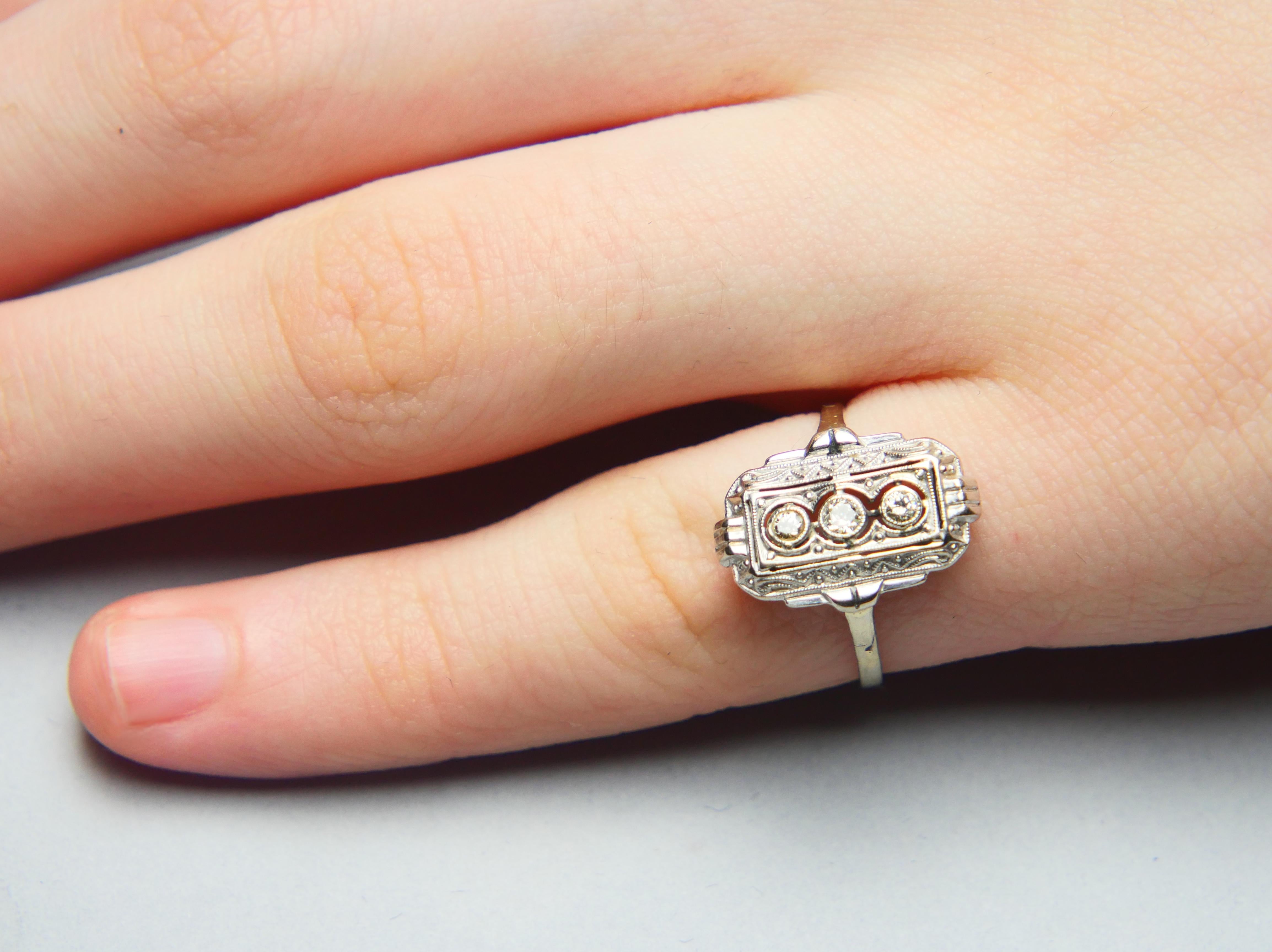 Art Deco German Ring Diamonds solid 14K White Gold Ø US5 / 1.55 gr For Sale 5