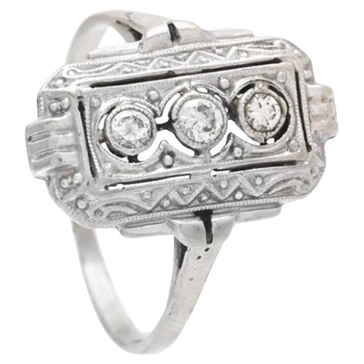 Art Deco German Ring Diamonds solid 14K White Gold Ø US5 / 1.55 gr For Sale