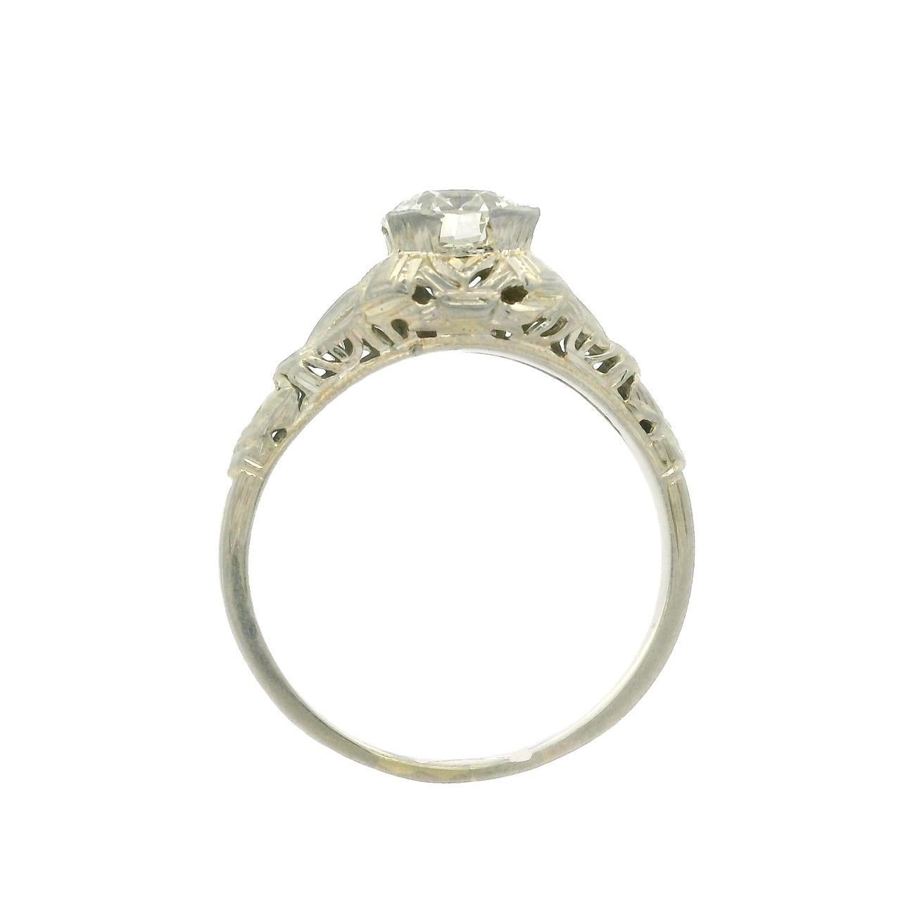 Antique Art Deco GIA 1.21ct Fiery Old Diamond Solitaire Filigree Engagement Ring For Sale 5