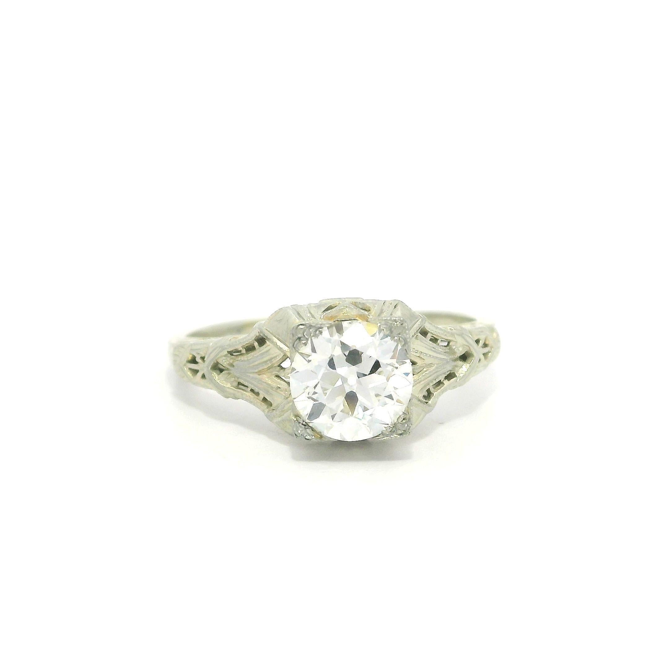 Antique Art Deco GIA 1.21ct Fiery Old Diamond Solitaire Filigree Engagement Ring For Sale 9